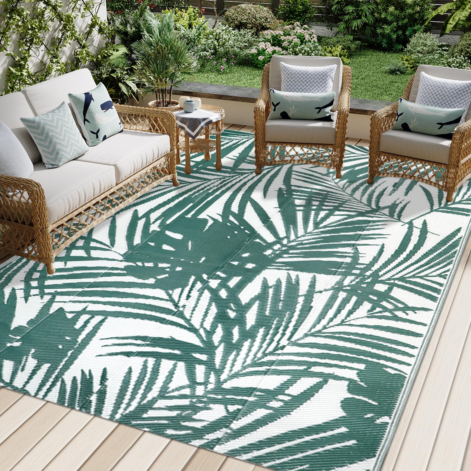Famibay Tapis d'extérieur imperméable pour Jardin, terrasse, réversible, Paille en Plastique, Tapis de Camping, Couverture de Pique-Nique Portable pour Balcon, terrasse, Jardin, Porche, Plage, barbec
