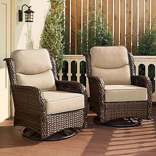 HILLGA Luxury Patio Furniture Set with 6-Inch Thick Cushions, High Back Outdoor Swivel Rocker Chairs, 2-Piece All Weather Conversation Set for Porch Deck Balcony Yard, Beige (V3)