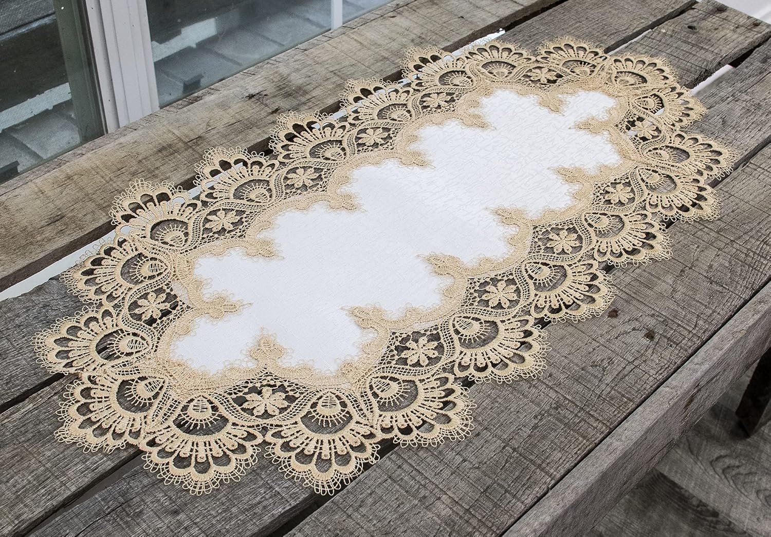 LINENS ART AND THINGS Lace Table Runner Gold European Antique Jacquard Fabric Doily (14Wx26L)