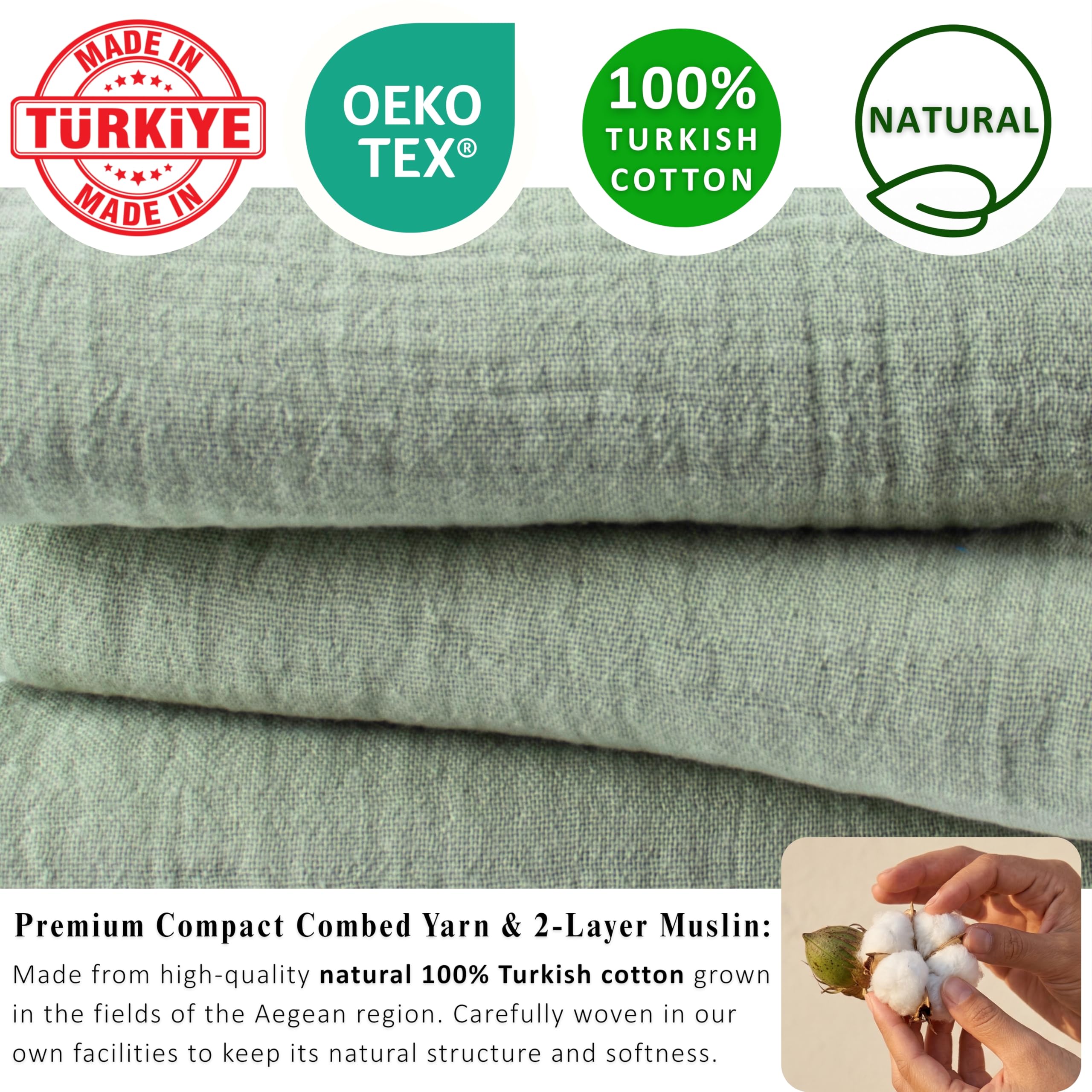 Puskul - Asciugamani da bagno in mussola in mussola, confezione da 2, leggeri e leggeri – oversize 33 x 67, 100% cotone organico turco in mussola per adulti (verde ghiaccio)