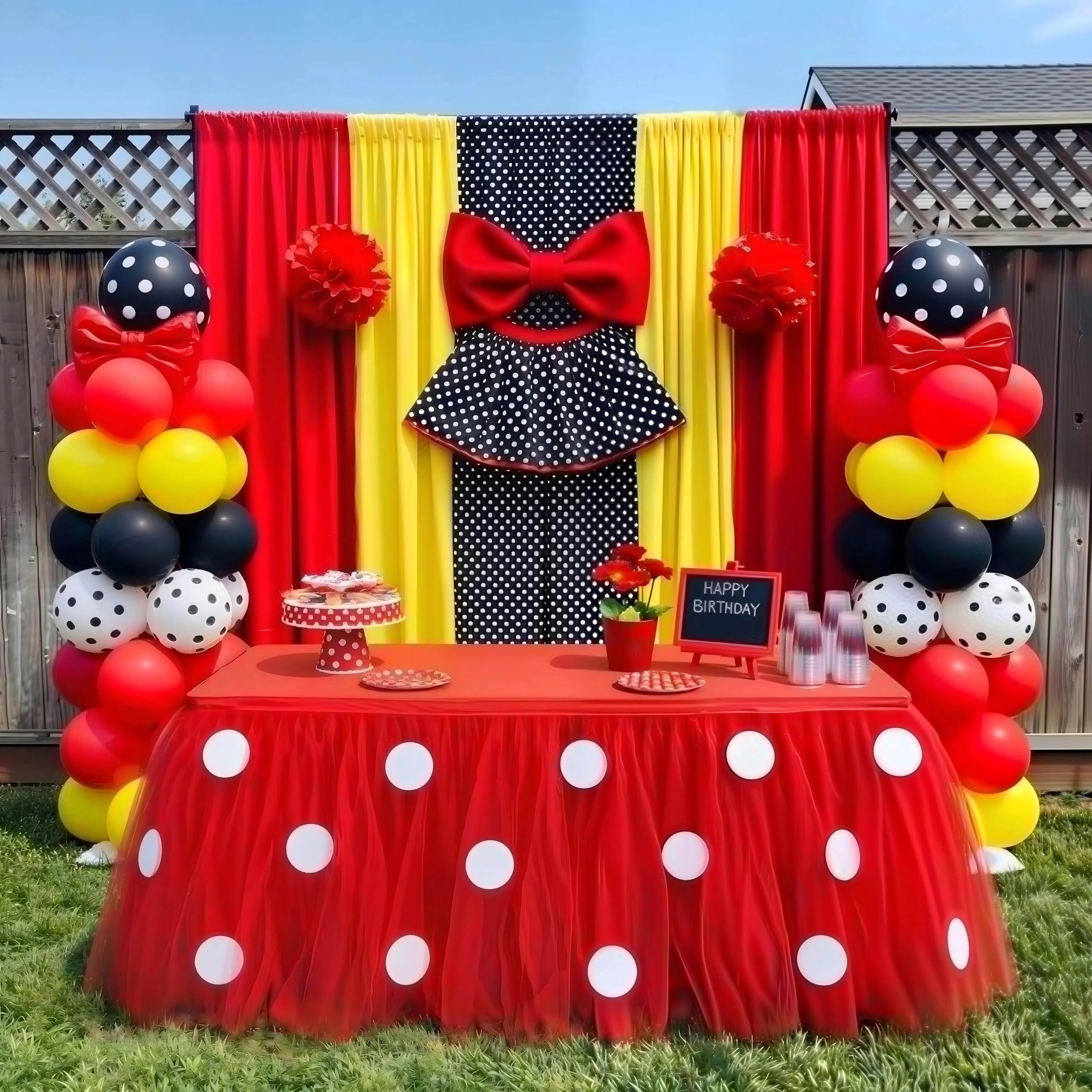 Flutesan 9 ft x 30 Inch Red White Dots Tutu Table Skirt with Tables Cloth