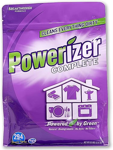 Powerizer Detergente completo para ropa y limpiador multiusos, polvo detergente de 6.5 libras, 294 cucharadas por paquete, jabón concentrado eficaz