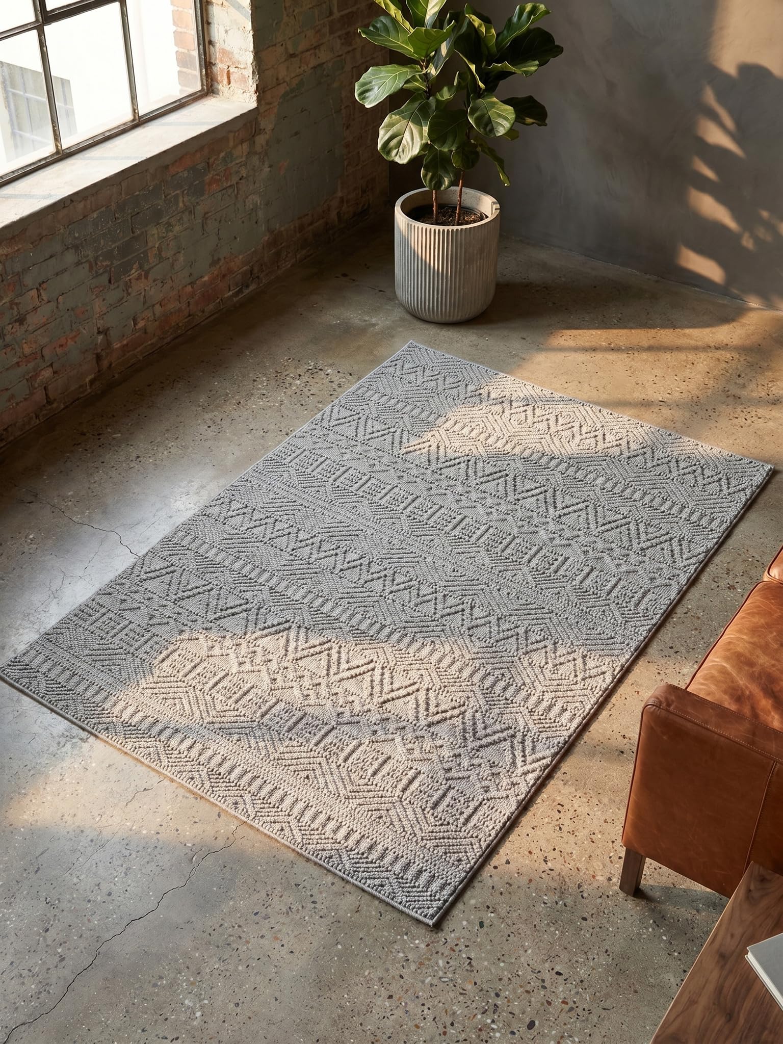 Tapis à Poils Courts Motif Rayé Facile d'entretien Lavable Argent 280x370 cm Salon Couloir Entrée Oeko-TEX | BERNINA
