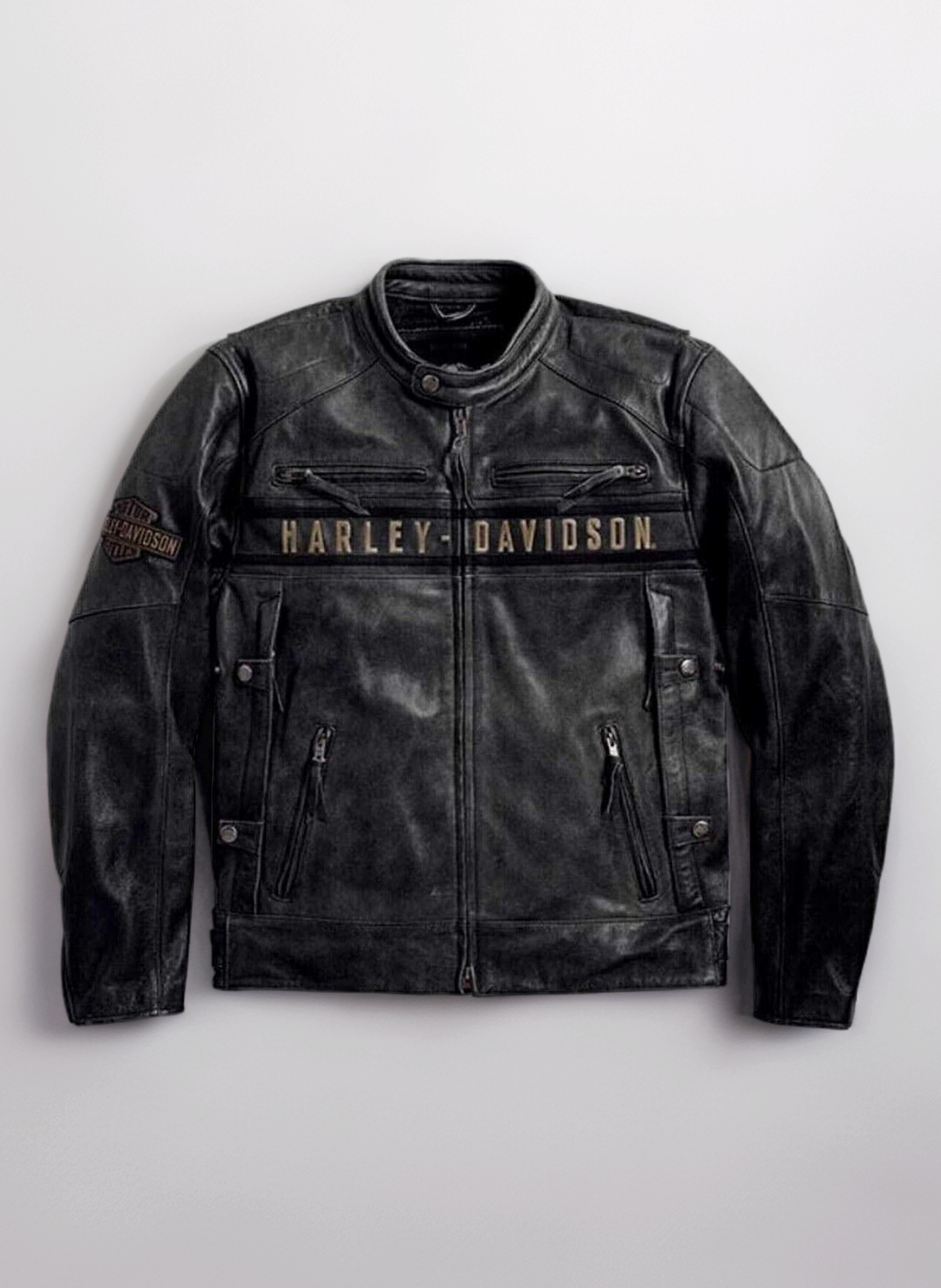 HARLEY-DAVIDSON 3L レザージャケット ブラック ワッペン JILDISH Harley Men's Passing Link Black Biker Jacket – Davidson