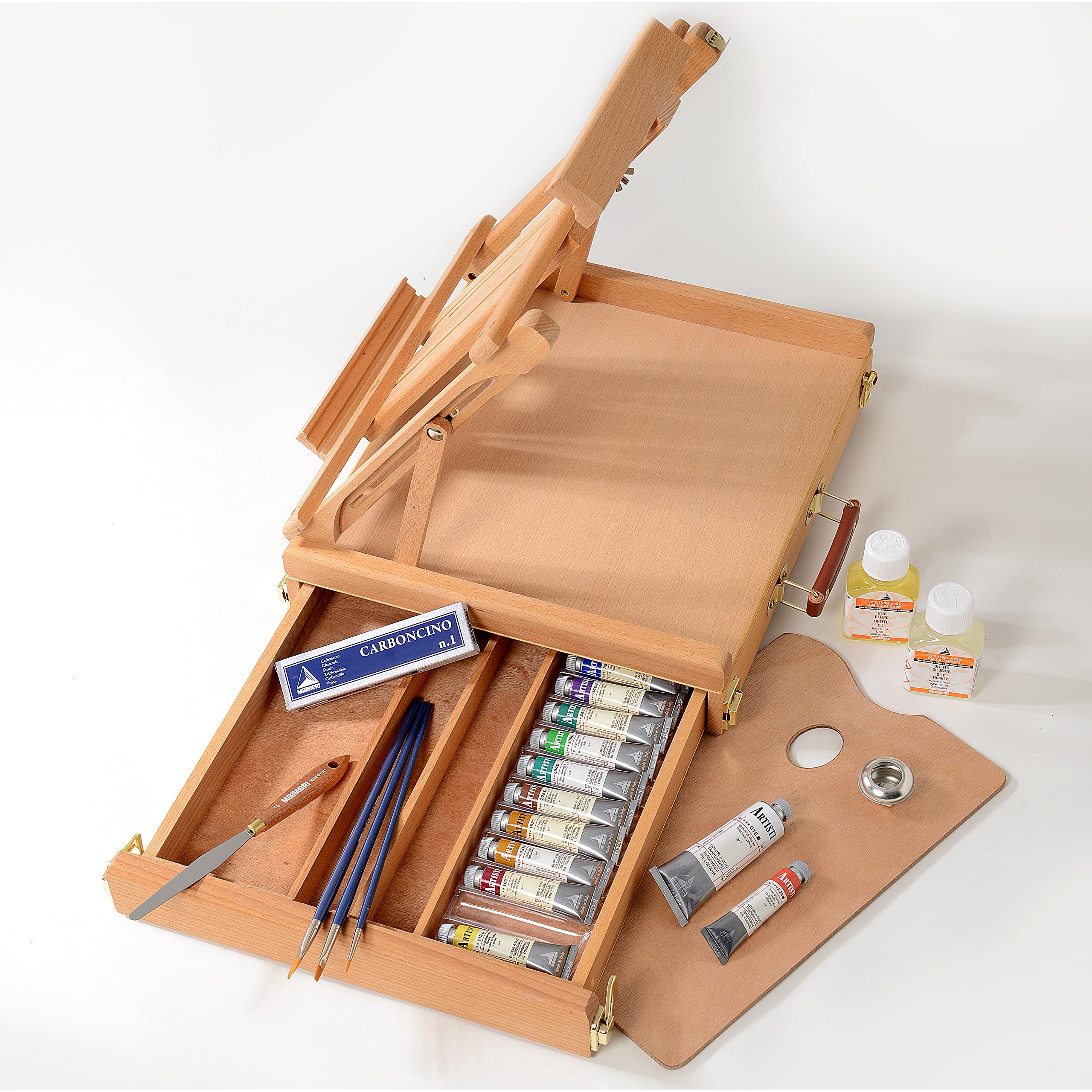 Maimeri Artisti, Künstler Ölfarbe, Staffeleibox aus Buchenholz, 14 Farben Set, sortiert, 23Stk - M0199073
