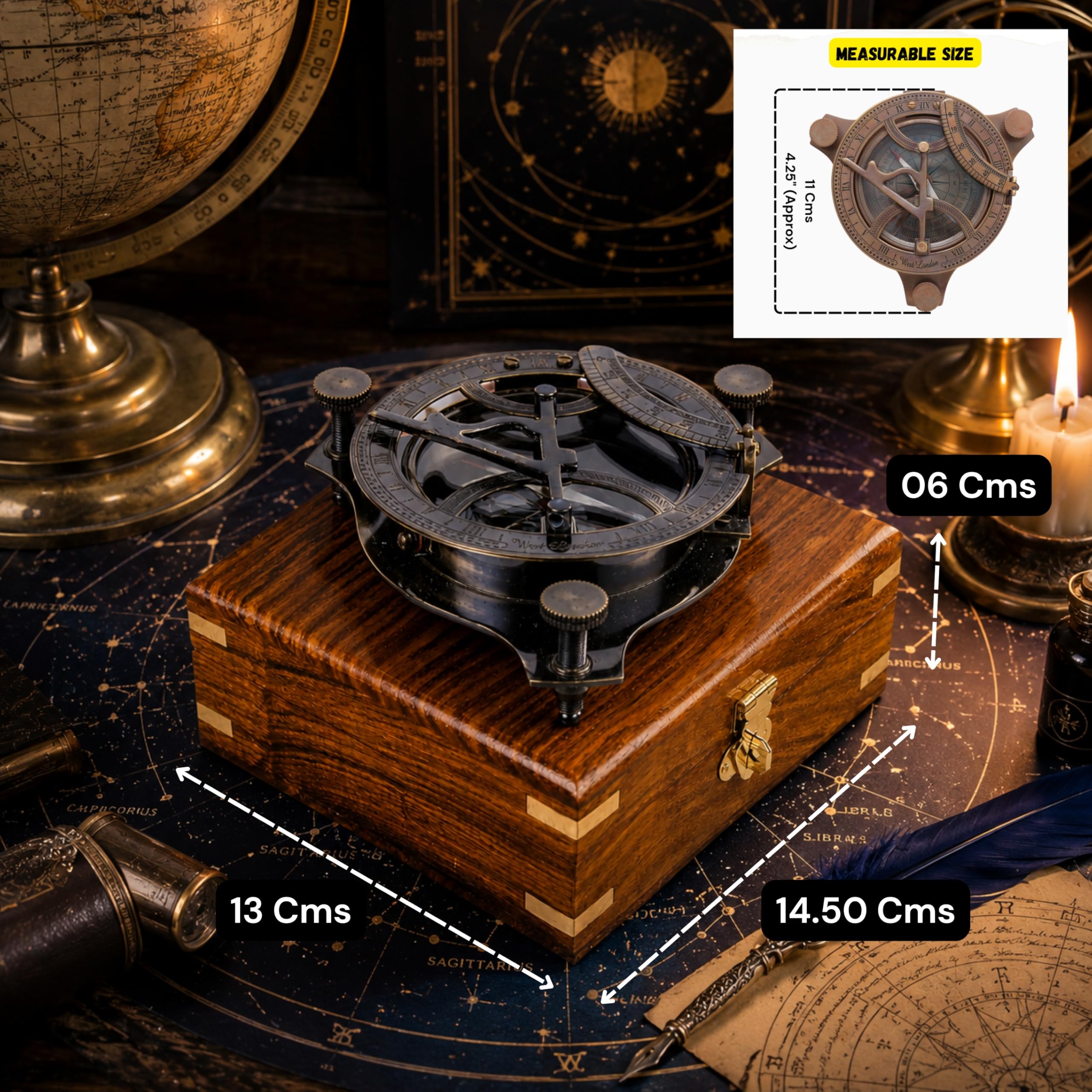 Nagina International Boussole triangulaire avec compteur de niveau intégré en bois de rose véritable avec ancre - 12,7 cm