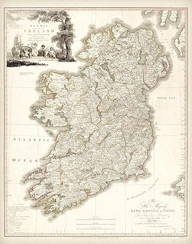Miniatura 10 de Map of Ireland 1792 11x14 Unframed Poster, Antique 18th Century Irish Counties Cartography Print, Vintage Sepia Geography Art, King George III