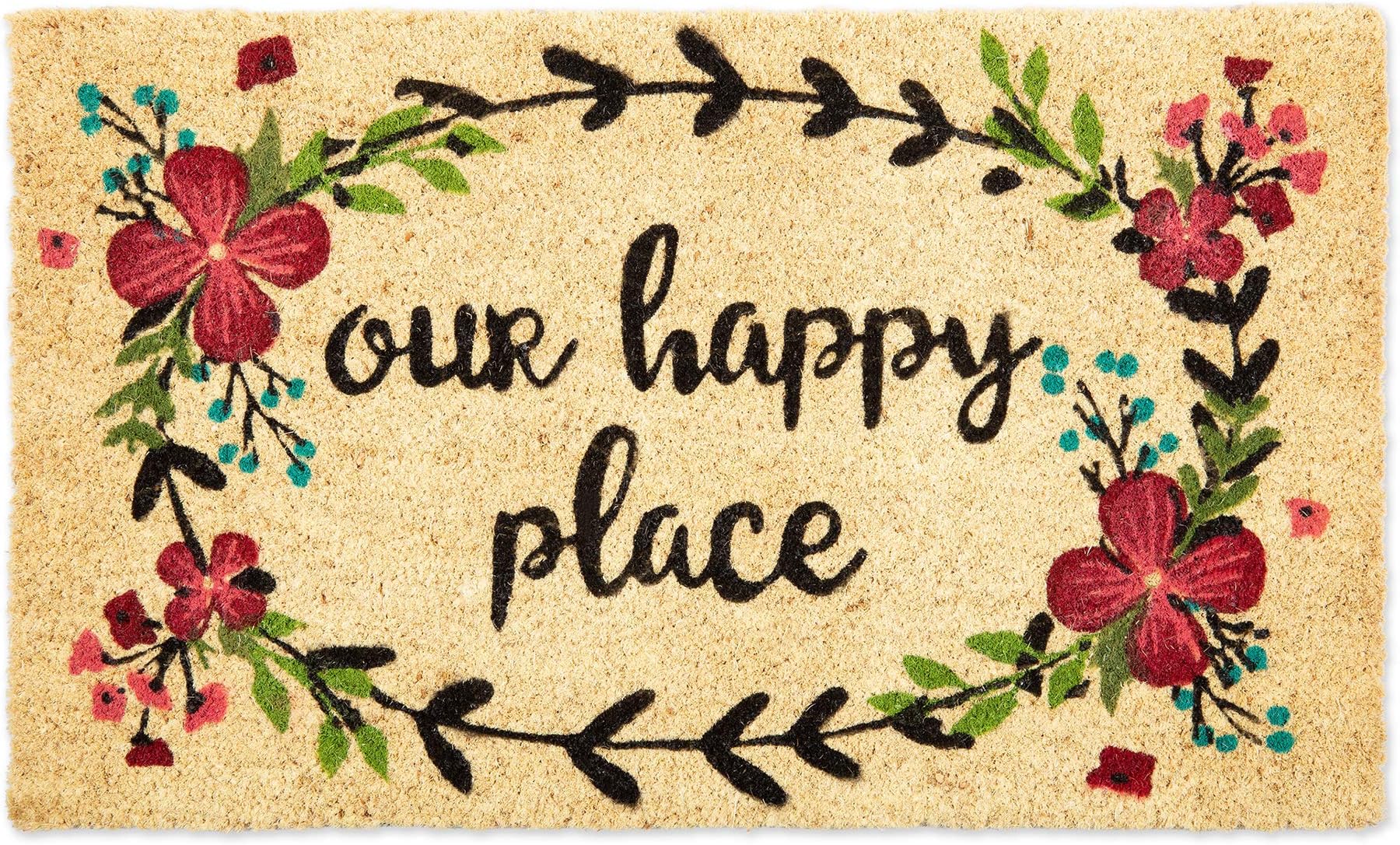 DIIIndoor/Outdoor Natural Coir Fiber Doormat, Our Happy Place , 18 x 30 Inch , 5269