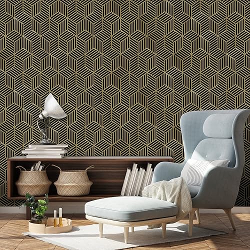 Miniatura 23 de WENMER Papel tapiz hexagonal geométrico de 17.71 pulgadas x 197 pulgadas, papel de contacto para despegar y pegar, color marrón y negro, papel tapiz