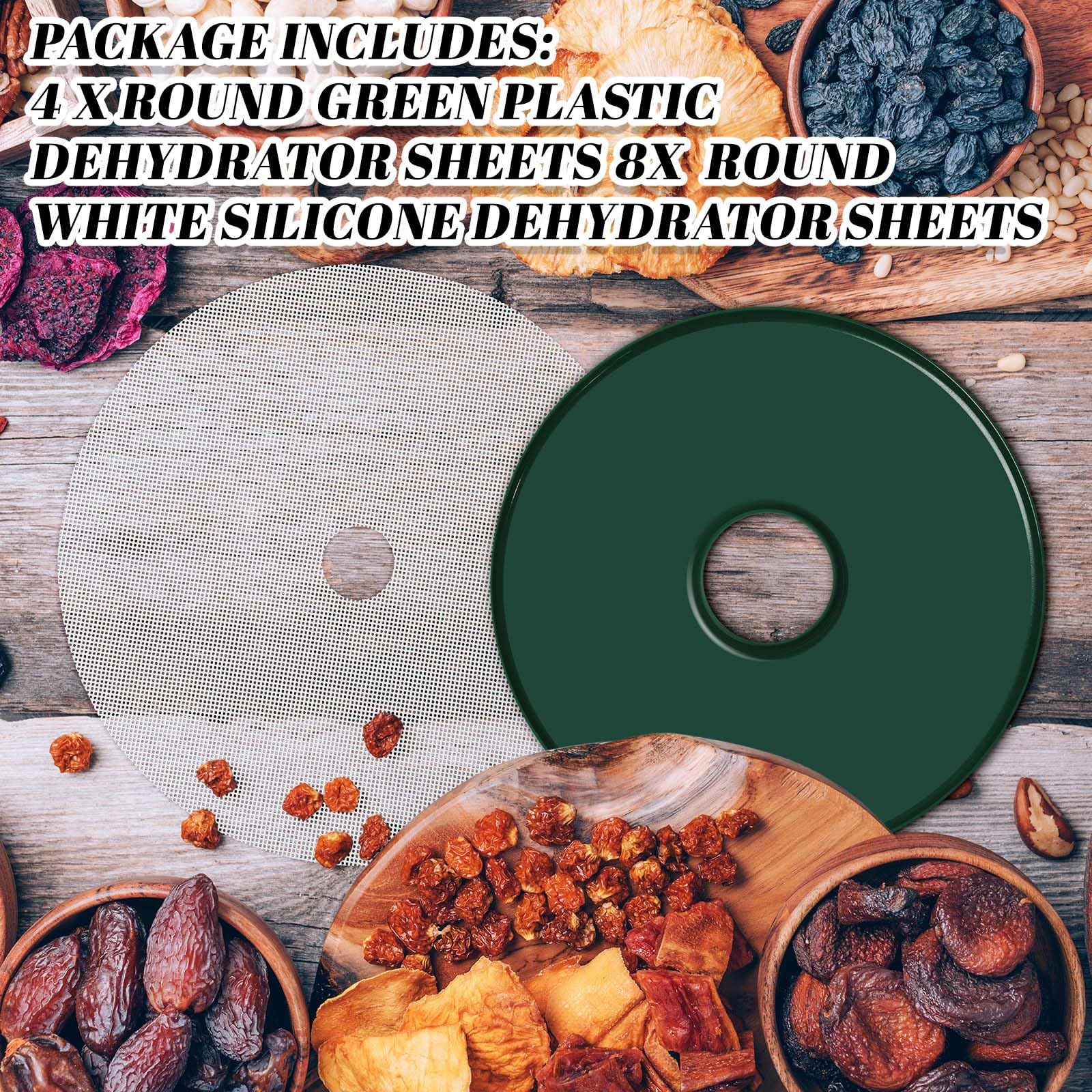 12 hojas deshidratadoras redondas antiadherentes de silicona con bordes, bandeja enrollable reutilizable para frutas, carne, carne de res, cocina, 13 12.5 pulgadas de diámetro 4
