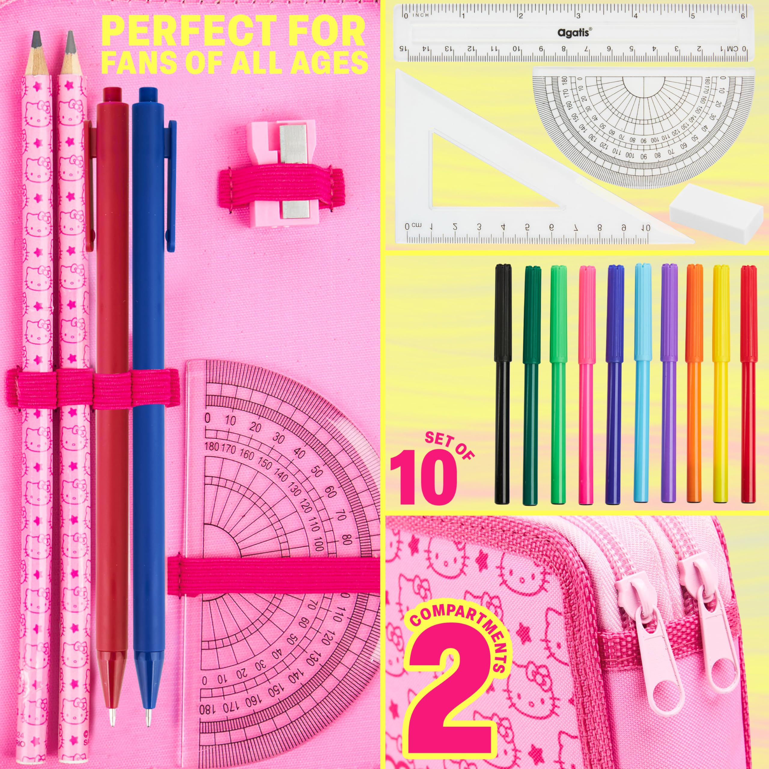 Hello Kitty Sanrio Filled Pencil Case Girls Large Capacity Stationery Set Kawaii Tweens Cute Cinnamoroll Kuromi Anime School Supplies Gifts for Her (Multi Hello Kitty) - Image 4