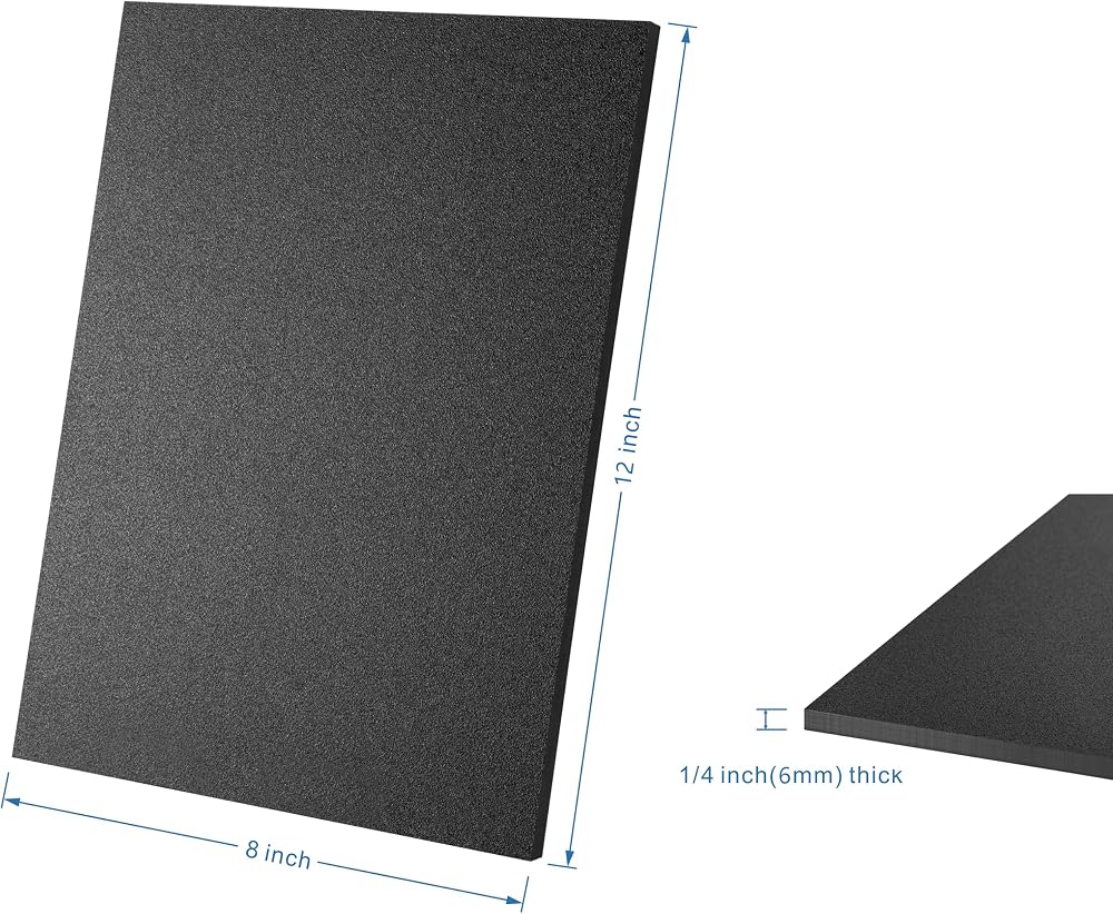 KAITELA ABS Plastic Sheet 8" x 12" x 1/4" Thick (6mm) Black Rigid Moldable Thermoplastic Board for Crafts, DIY Projects, Home Decor - Textured & Smooth Surface, Pack of 2