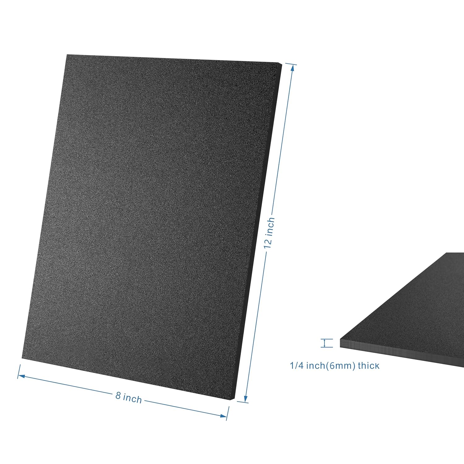 ABS Plastic Sheet 8" x 12" x 1/4" Thick (6mm) Black Rigid Moldable Thermoplastic Board for Crafts, DIY Projects, Home Decor - Textured & Smooth Surface, Pack of 2