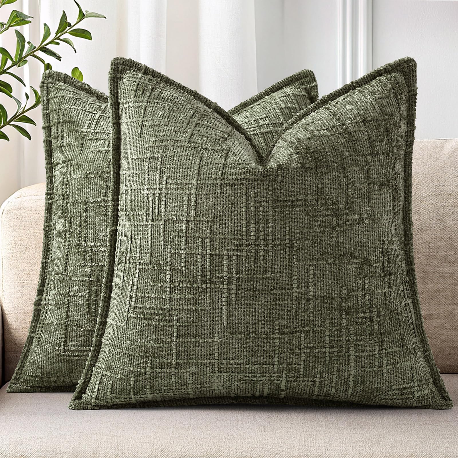 decorUhome Chenille Flange Pillow Covers Set of 2