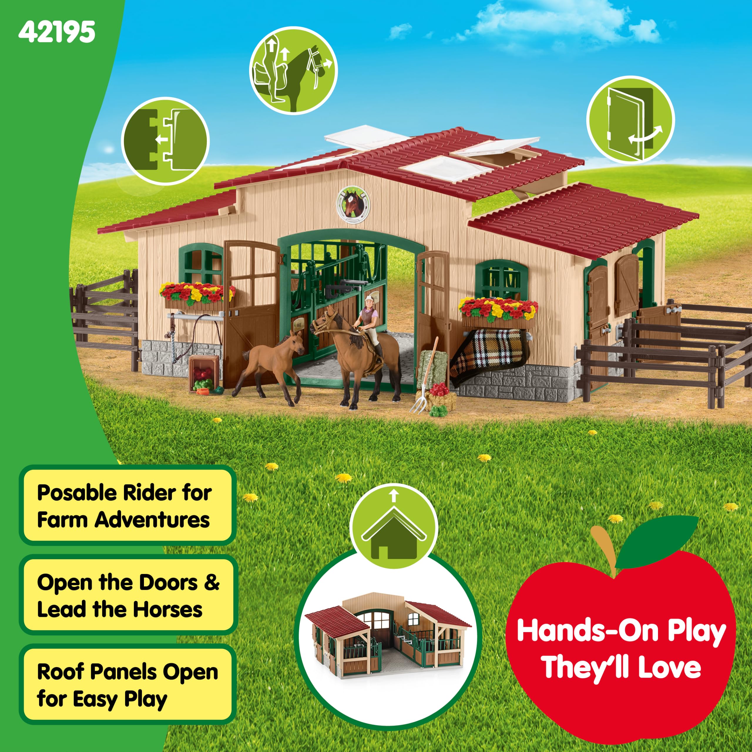 schleich FARM WORLD 42195 96-częściowy zestaw do zabawy dla koni, szczegółowy i wciągający zestaw do zabawy w gospodarstwie rolnym z 2 zabawkami konnymi, figurką jeźdźca i akcesoriami rolniczymi,
