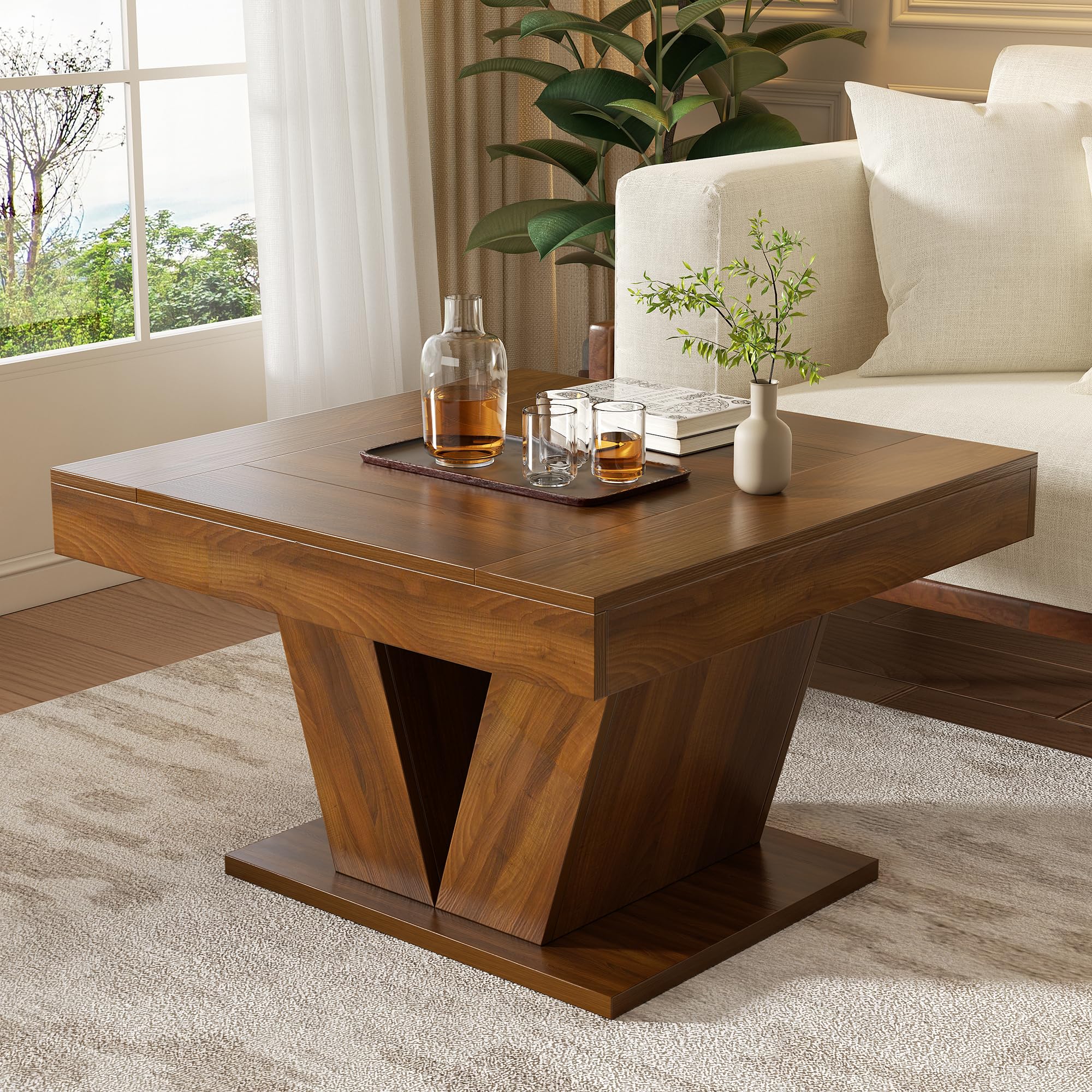 Square Coffee Table Mid Century 31 5 Table for Living Room Modern Rustic Farmhouse Accent Center Table Low