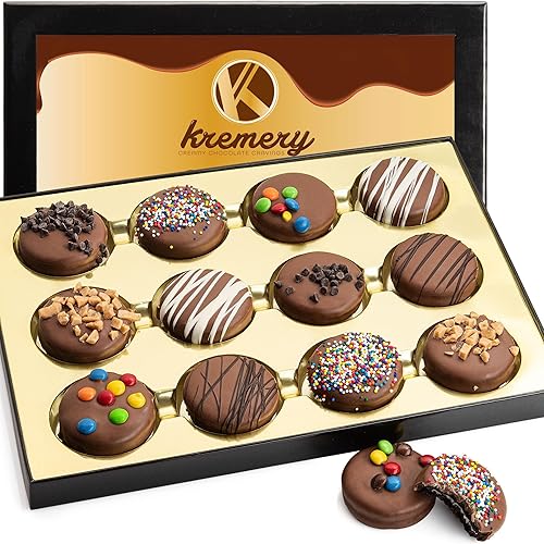 Miniatura 23 de KREMERY - Cesta de regalo de galletas de chocolate cremoso con ingredientes confitados (12 unidades) Purim Mishloach Manot con pretzel cubierto de