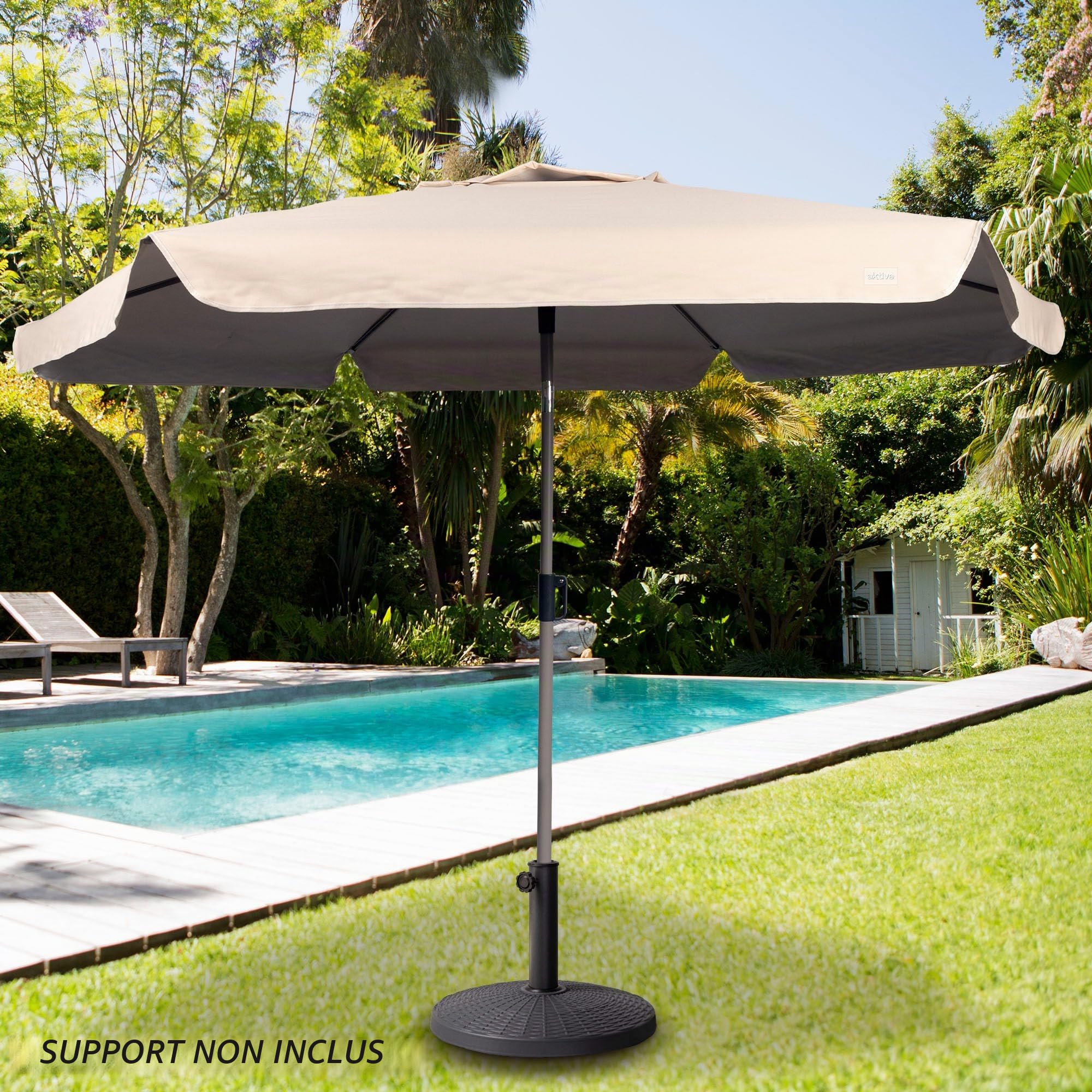 AKTIVE Parasol de Jardin Hexagonal, 220 cm, Couleur Ivoire, Protection UV50, Mât en Acier, Tube Ø28, 32 mm, Cheminée, Inclinaison et Hauteur Réglables, Tissu Polyester, Grands Parasols (62338)