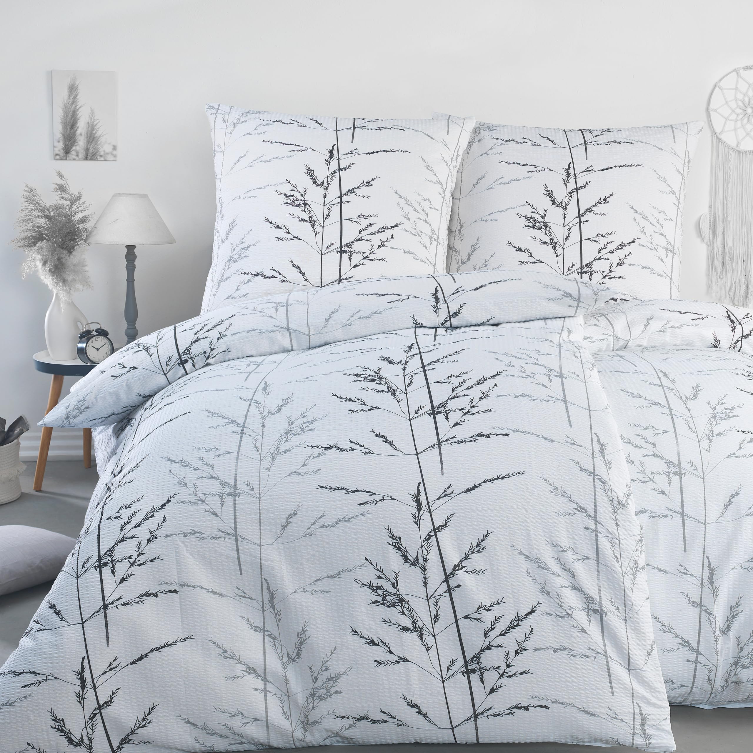 BaSaTex Seersucker Bettwäsche Baumwolle Set 2teilig 135x200 + 80x80 cm Kissenbezug | Öko-Tex Zertifiziert | Bettgarnitur mit Struktur | Design Gracia