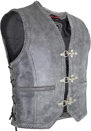 Men's Motorcycle Leather Vest in Gray