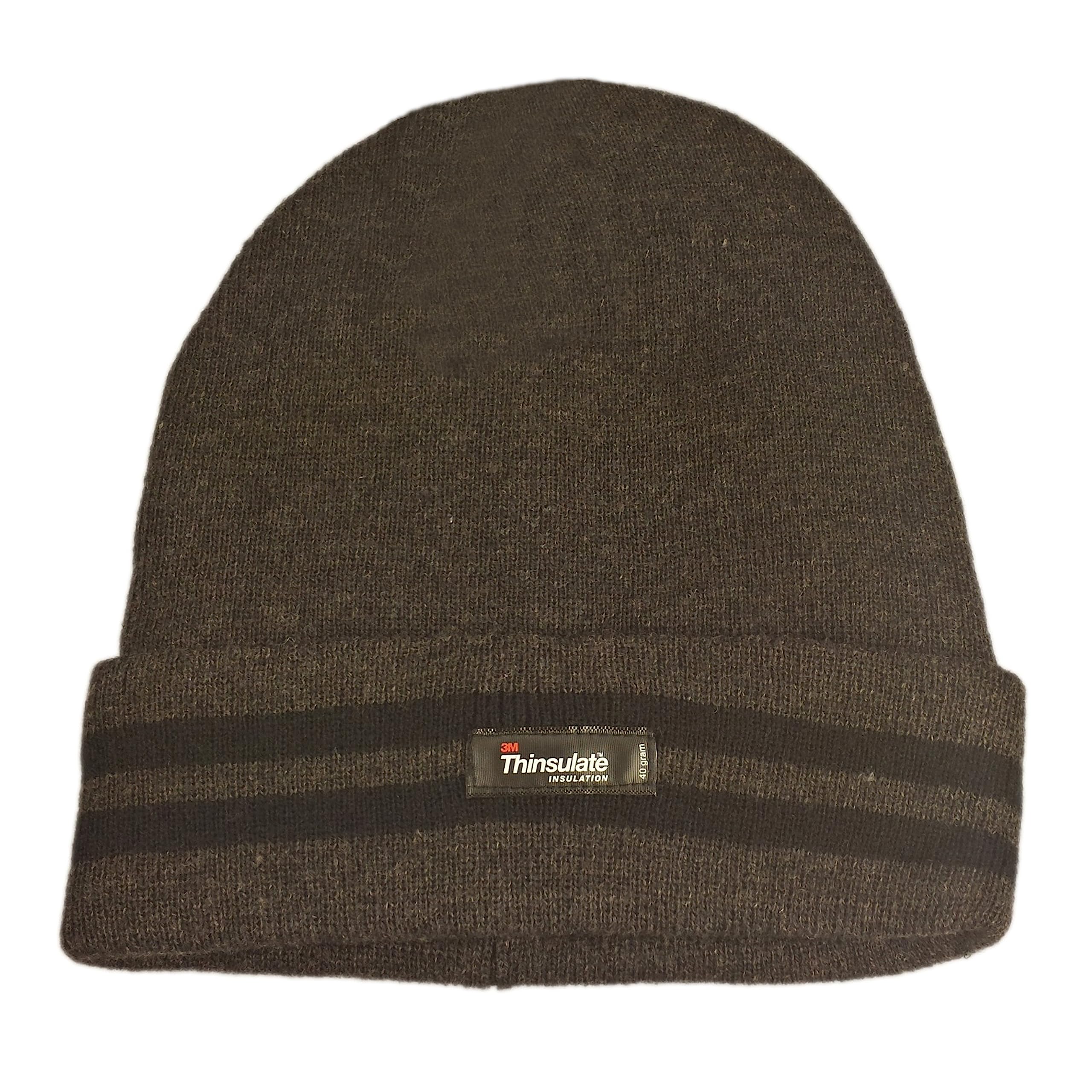 Heatwave Mens Stripe 3M Thinsulate Insulation Hat Fleece Knitted Turn Up Thermal Beanie Hats Warm Classical Design Modern and Soft for Outdoor 5781, Grey Black