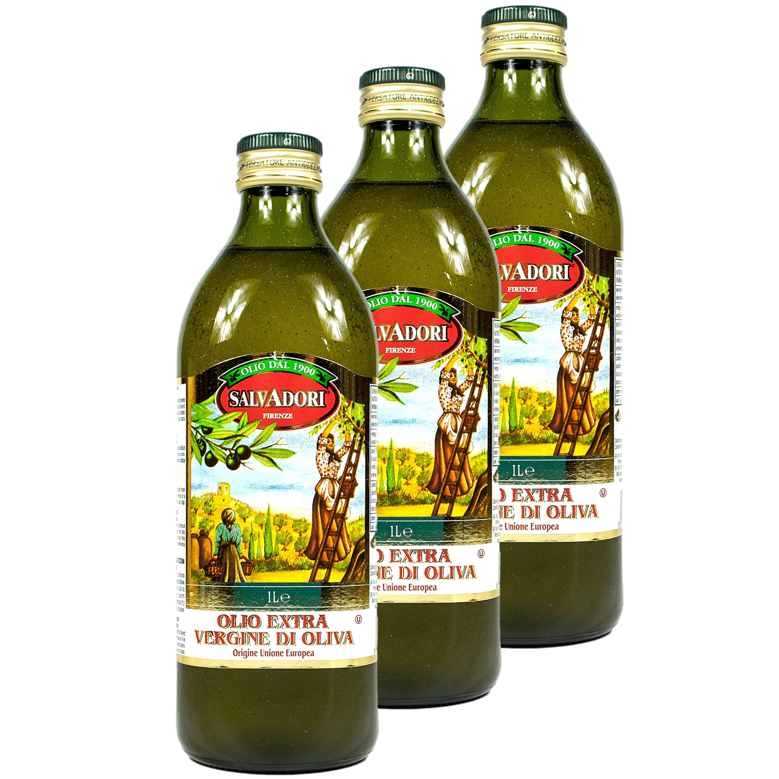 Salvadori - 3er Pack extra natives Olivenöl 1 Liter Glasflasche - Original Olio extra Vergine di Oliva aus Italien