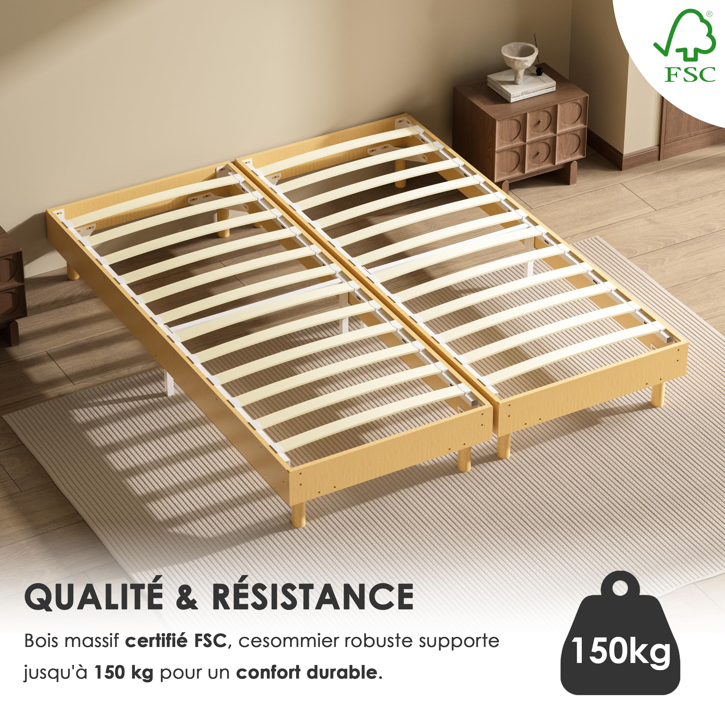 DEWINNER Sommier Tapissier 80x200x2| Lit Double Robuste 160x200| Sommier 160x200| 12 Pieds| Surmatelas en Mousse Haute Densité| Hauteur avec Pieds 29 cm, 160 x 200