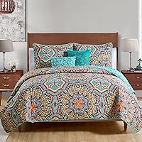 Vista 14 de VCNY Home Yara Medallion - Juego de edredón reversible de 5 piezas, tamaño King, aguamarina Multicolor