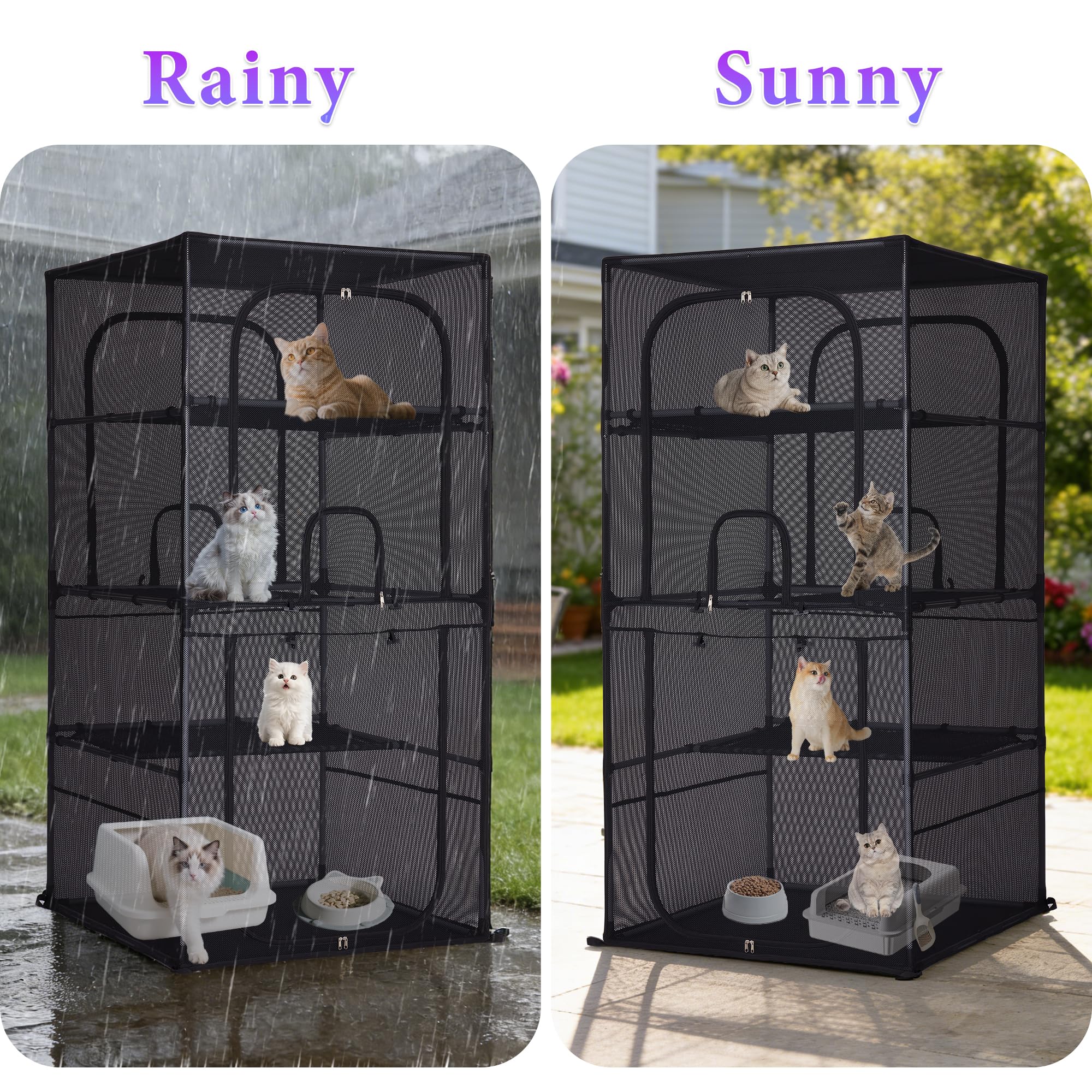 Catio Outdoor Katzengehege Fenster 160.0 cm H Großer Katzenkäfig mit Sitzstangen 4 Etagen Katze Terrasse Laufstall Kätzchen Zwinger für mehrere Indoor Katzen