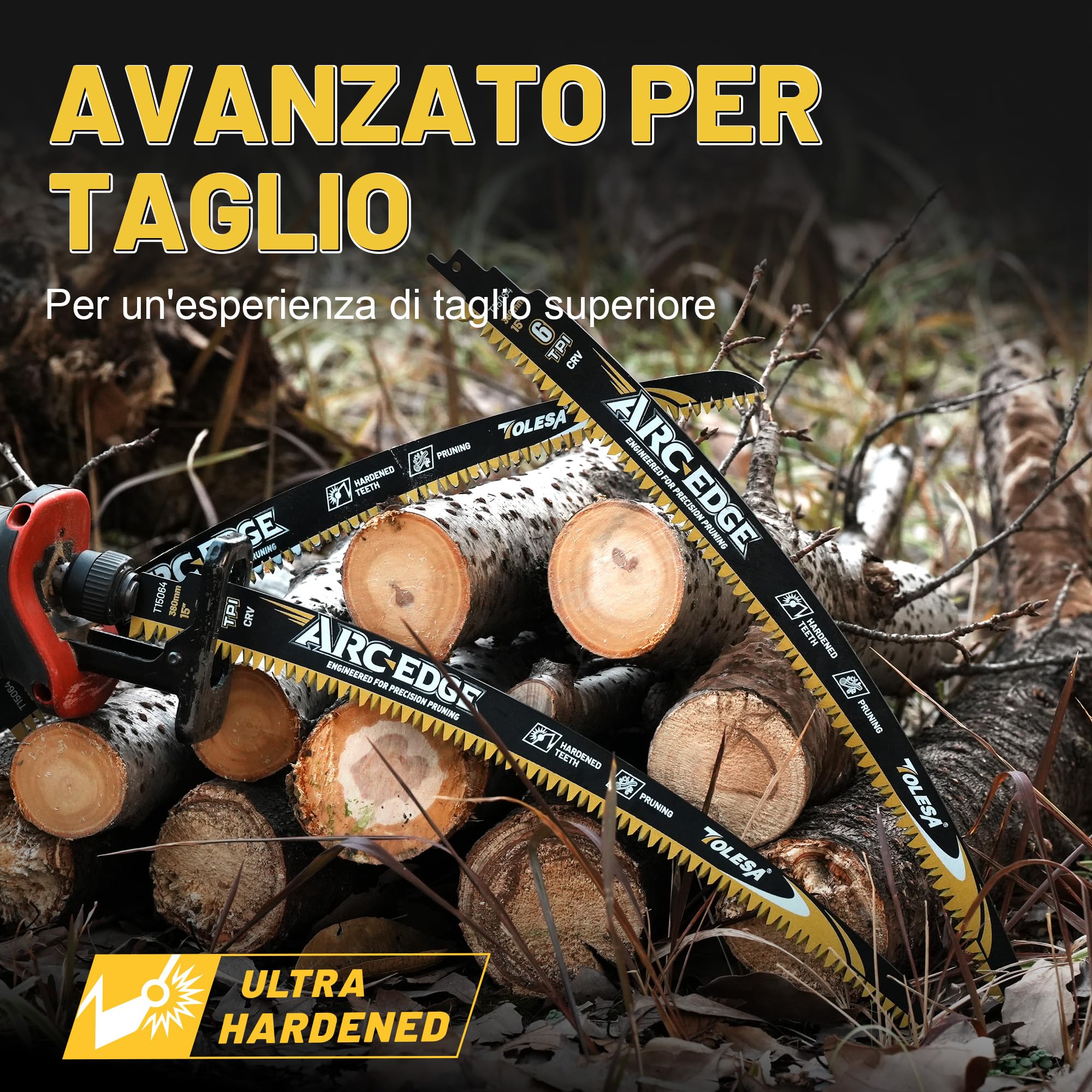 TOLESA Lama sega reciprocante giapponese da 380mm, lama sega per potatura di legno con bordo ad arco da 6 TPI per potatura degli alberi, taglio del legno, 3 pezzi