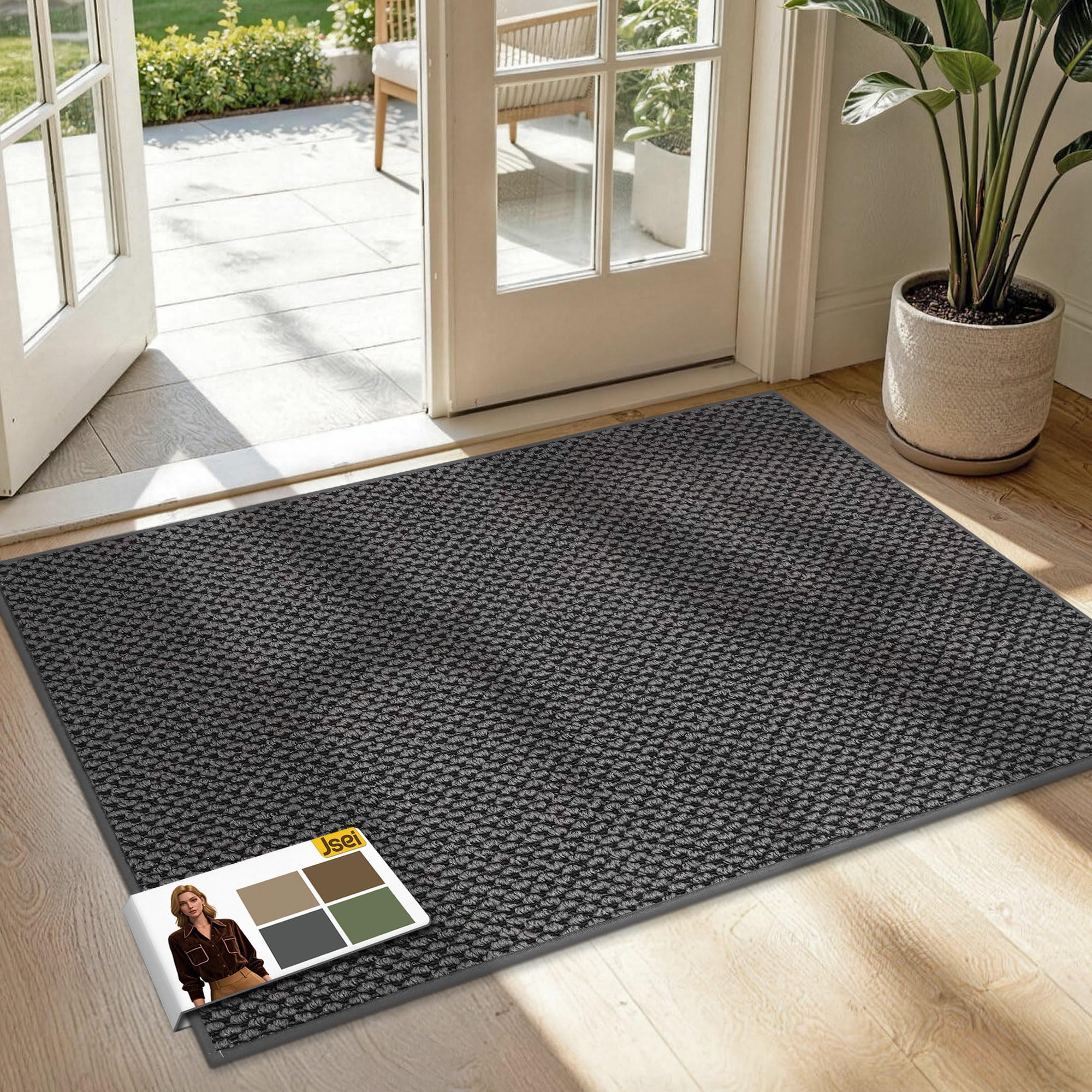 JSEI Fußmatte Innen 80 x 120 cm, Schmutzfangmatte rutschfest waschbar, Türmatte für Haustür Flur Eingang – Flacher Fußabtreter, Sauberlaufmatte für Küche & Wohnbereich, Dunkelgrau