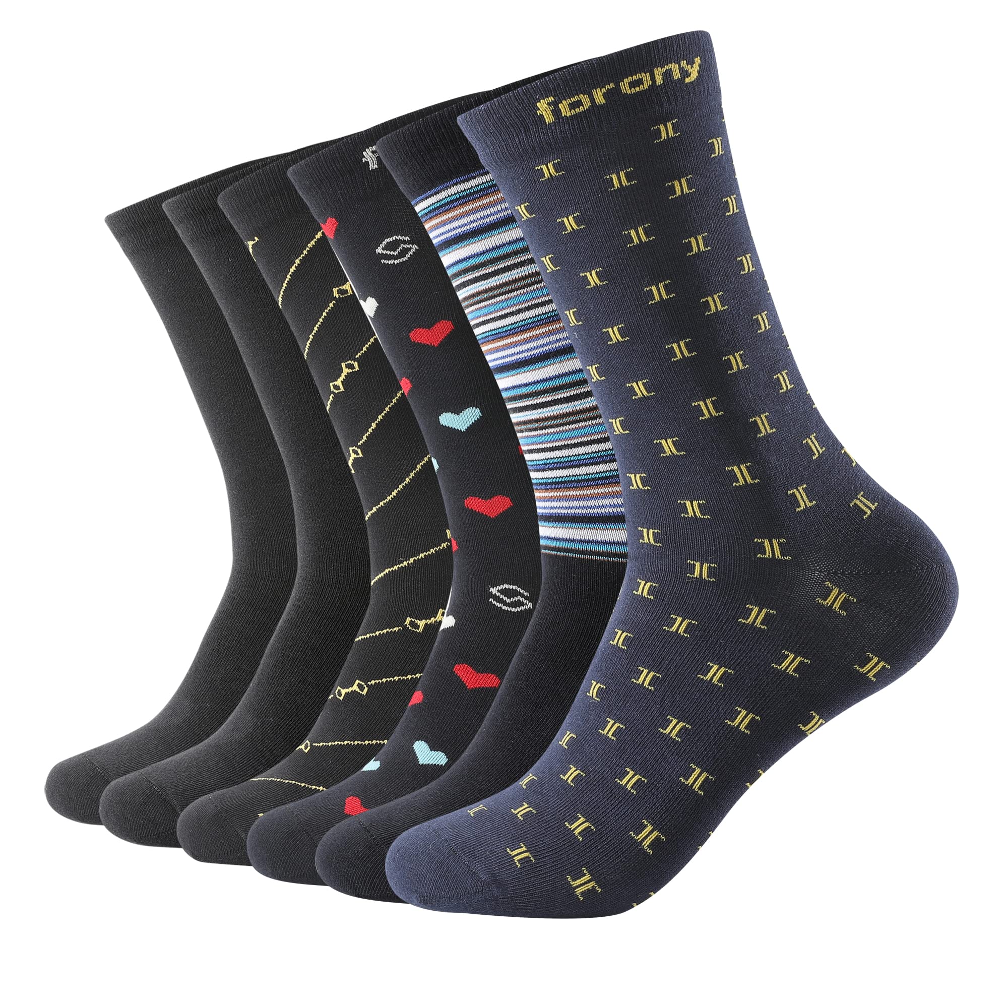 Forony Mens Dress Socks 6 Pack Silver Anti Odor Combed Cotton Moisture Wicking Size 6-14