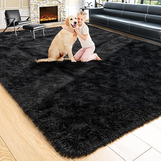 Noahas 5x8 Fluffy Black Area Rugs for Living Room,Shaggy