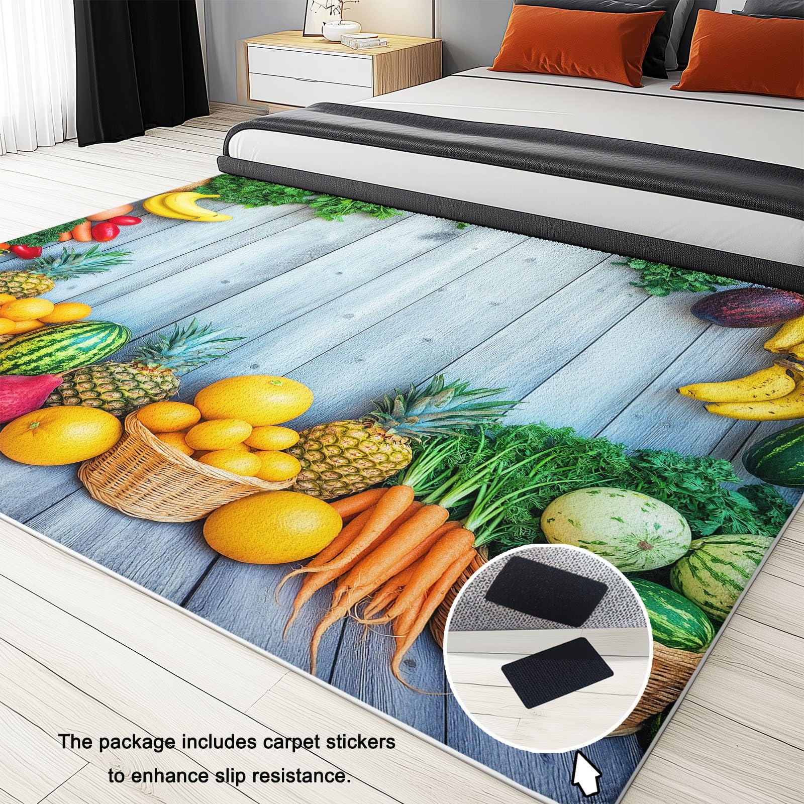 Générique Tapis de Salon Moderne Fruit légume- Grand Tapis Lavable Super Doux et Antidérapant, Moquette Poil Ras Chambre, pour Manger, l'entrée et la Cuisine, 80 cm x 150 cm, Multicolore