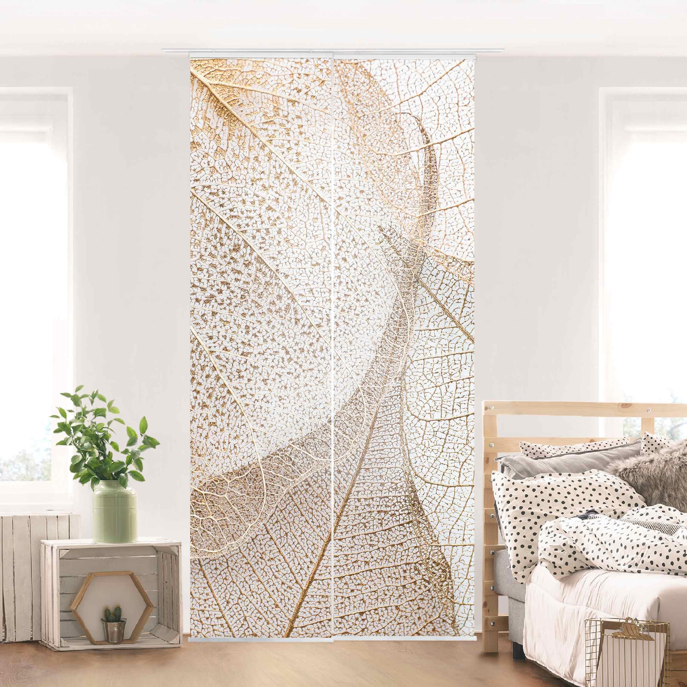 Schiebegardine halbtransparent 60er Paneel Klett Textilpaneel Textil lichtdurchlässig - Motiv Landhaus Flächenvorhang beige Wohnzimmer Schlafzimmer 2329 (120x250 cm - 2er Set)