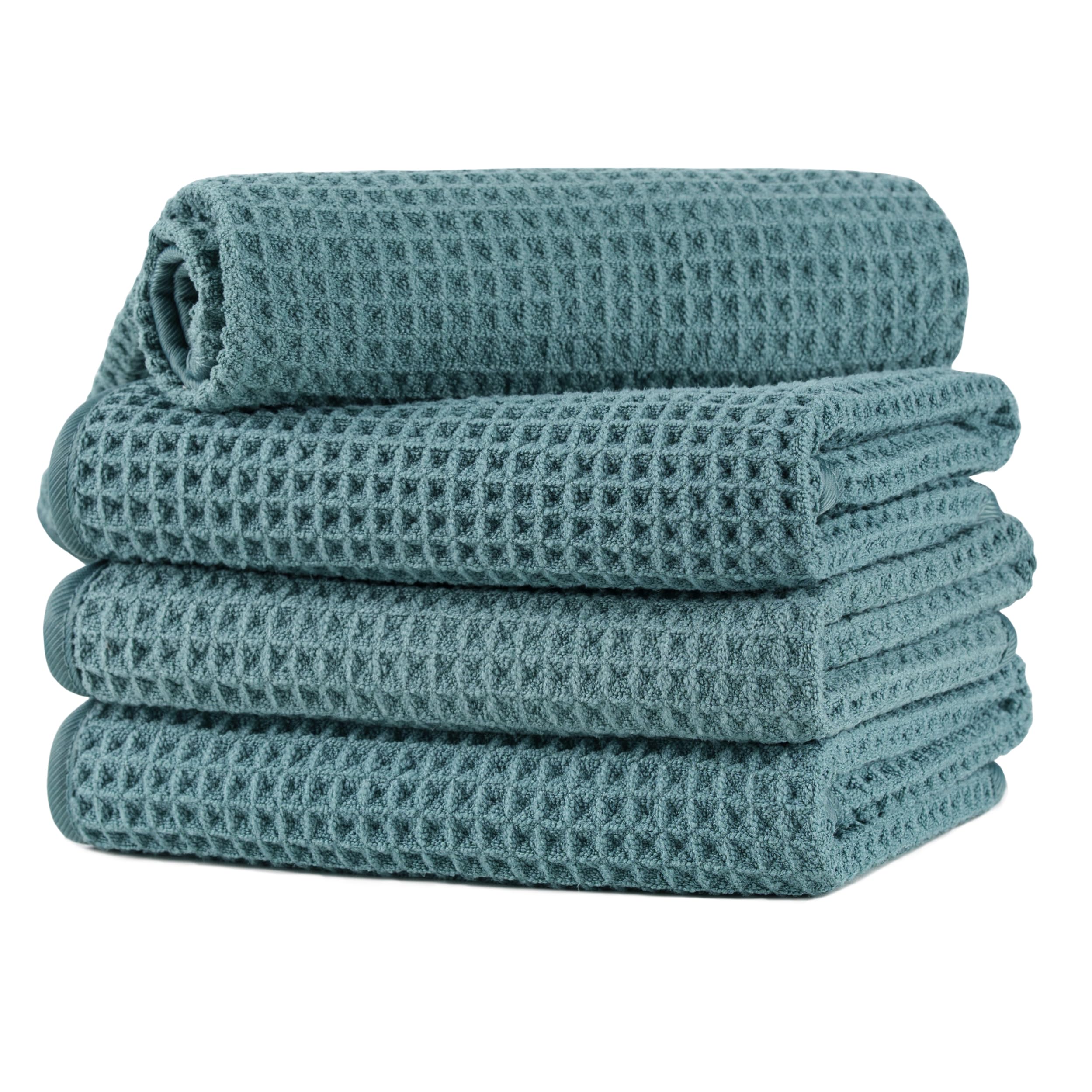 Microfiber Waffle Hand Towels, 4 Pieces, Soft, Absorbent, Fast Drying, Lint Free (Green)