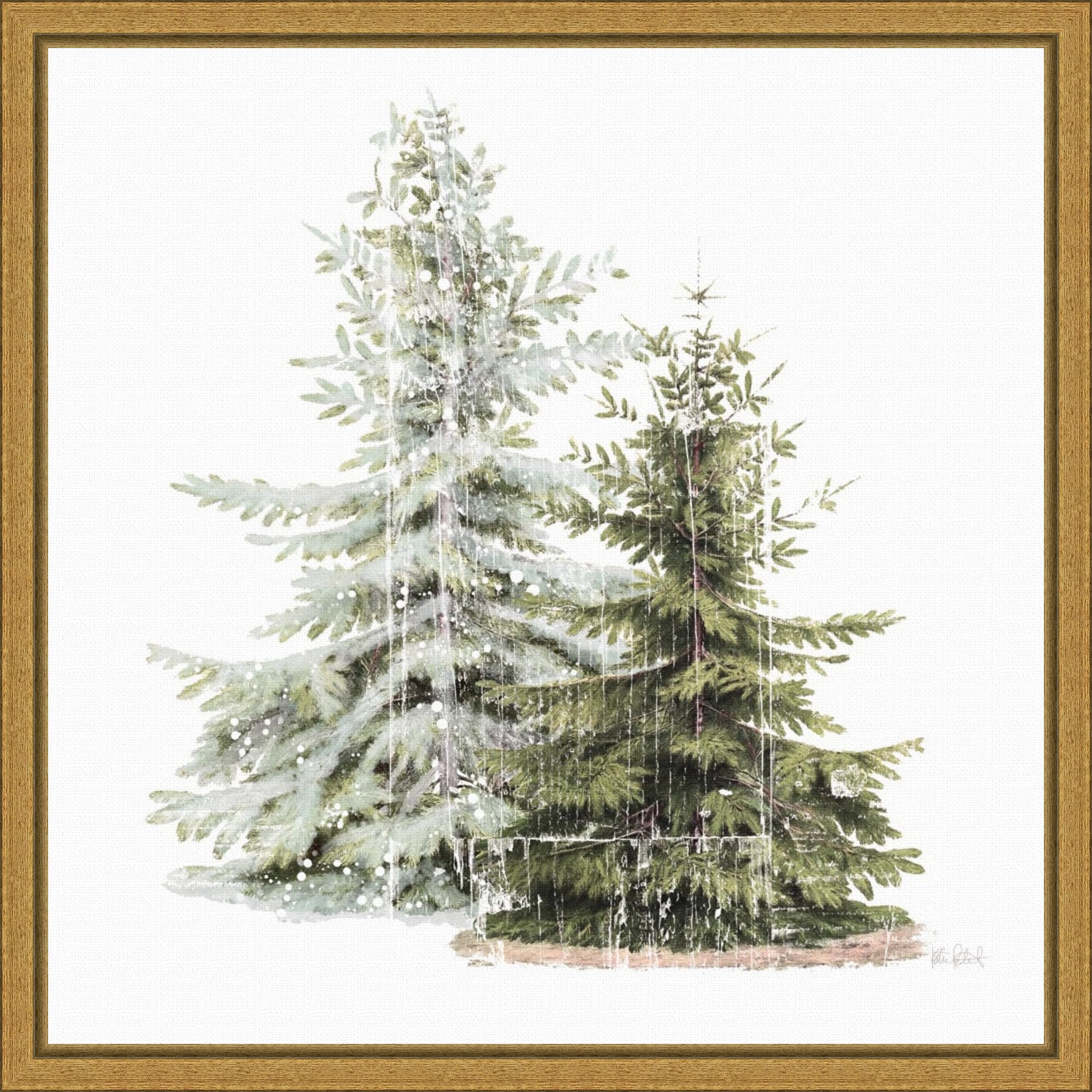 Amanti Art Framed Canvas Wall Art 16x16 Vintage Wooded Holiday Trees in Snow by Katie Pertiet, Framed Wall Art Canvas, Landscapes Artwork, Modern Decor, Small Painting for Living Room, Bedroom