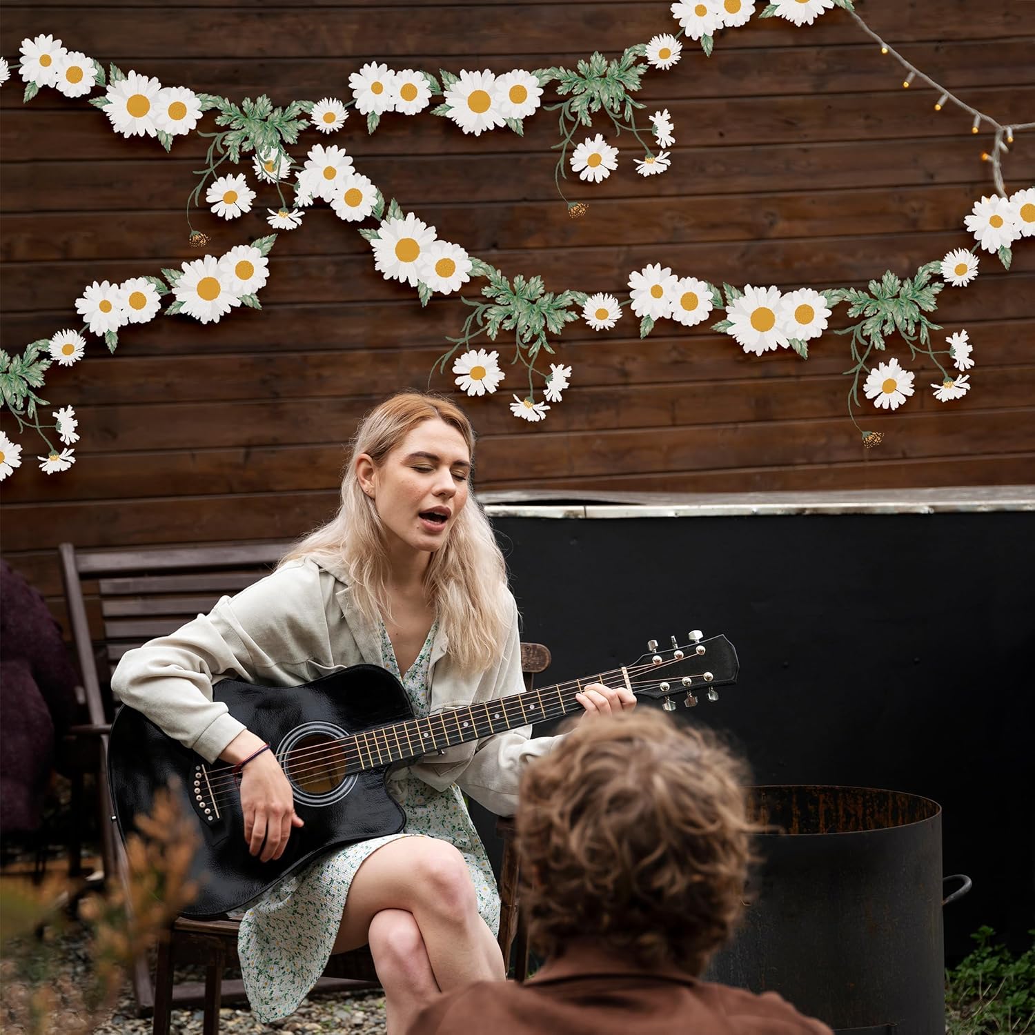 Cheerland Groovy Daisy Party Decorations Hippie Flower Banner Spring Garland Floral White Hanging Flowers for Boho Birthday Bridal Baby Shower Garden Girl Woodland Wedding Retro Tea Party Supplies - Image 6