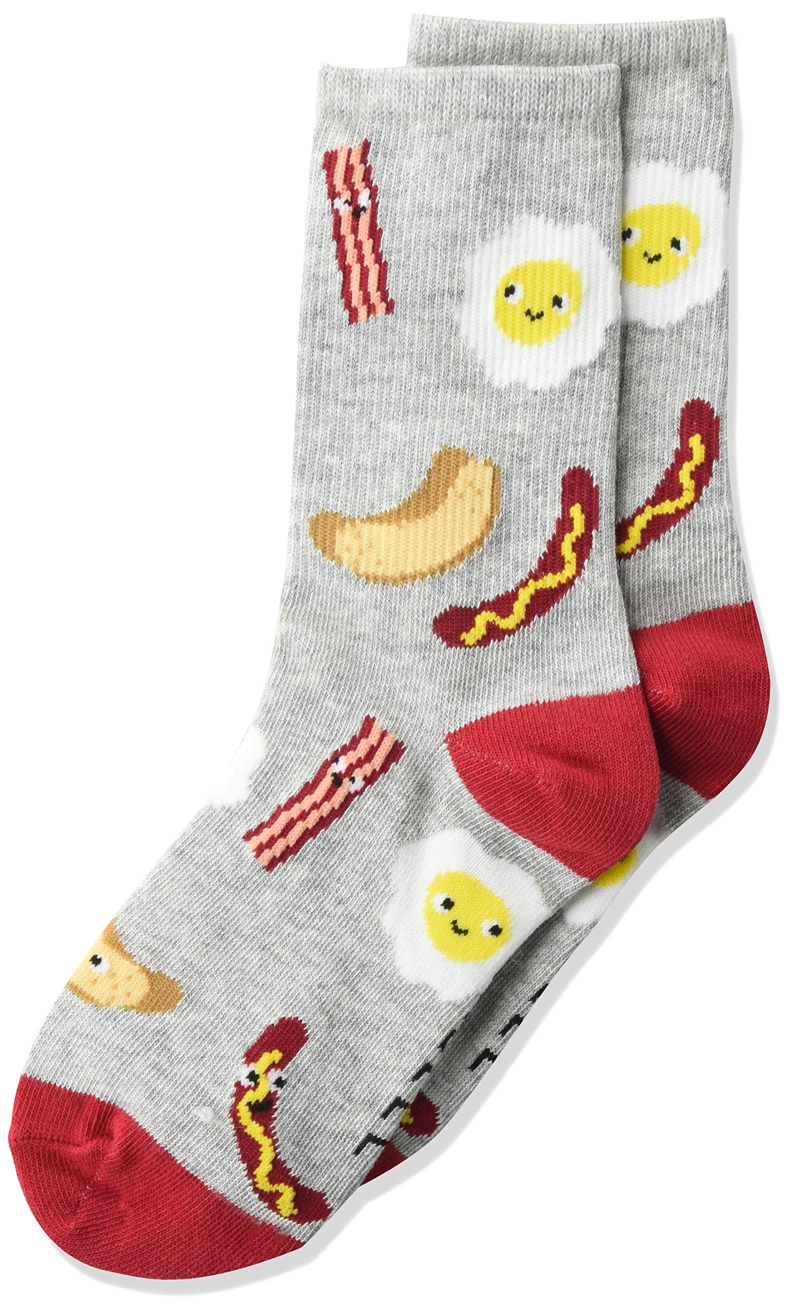 K. BellK. Bell Boys' Fun Novelty Crew Socks, Breakfast (Gray Heather), Shoe Size: 11-4