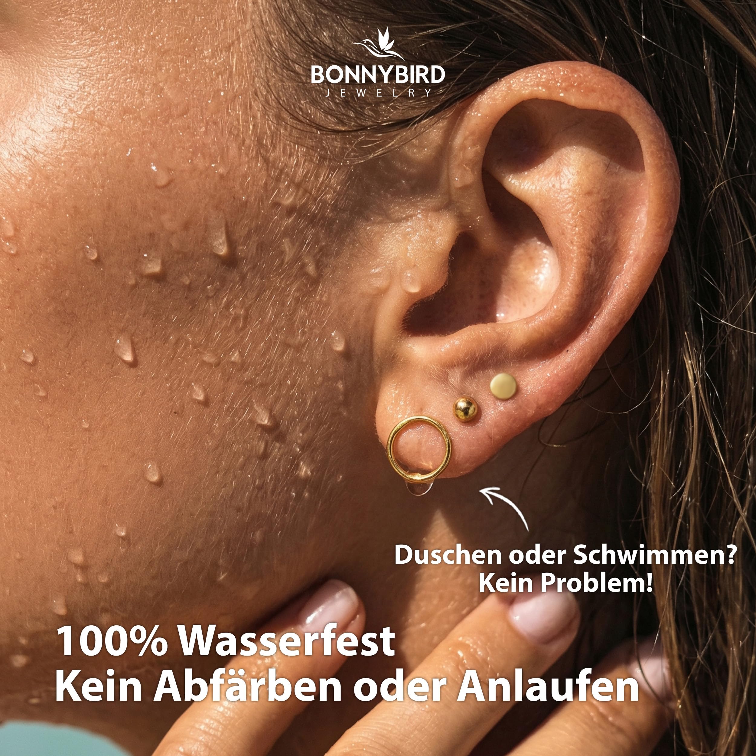BONNYBIRD® Wasserfeste Edelstahl Ohrringe Damen in Silber, Gold & Roségold, Hypoallergen dank medizinischem Chirurgenstahl, Extra Leicht