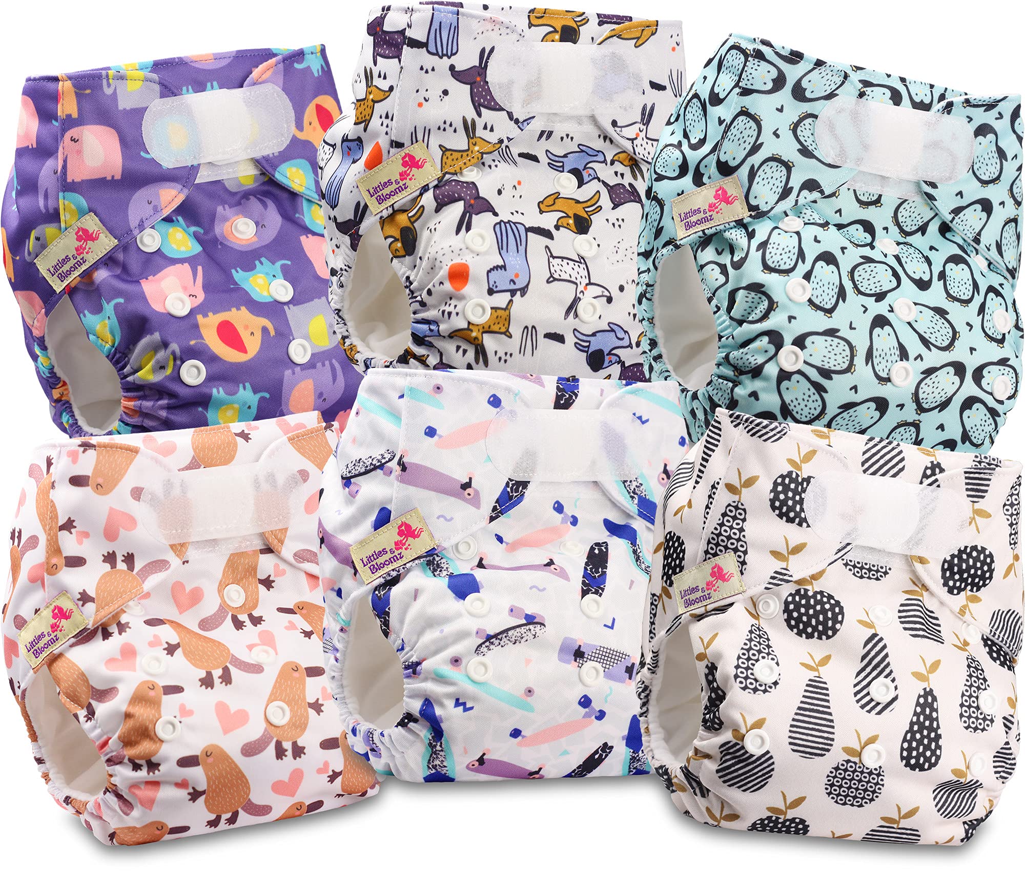 Littles and Bloomz FLV2-0604 Wiederverwendbare Stoffwindel, Standard-Klettverschluss, 6 Windeln