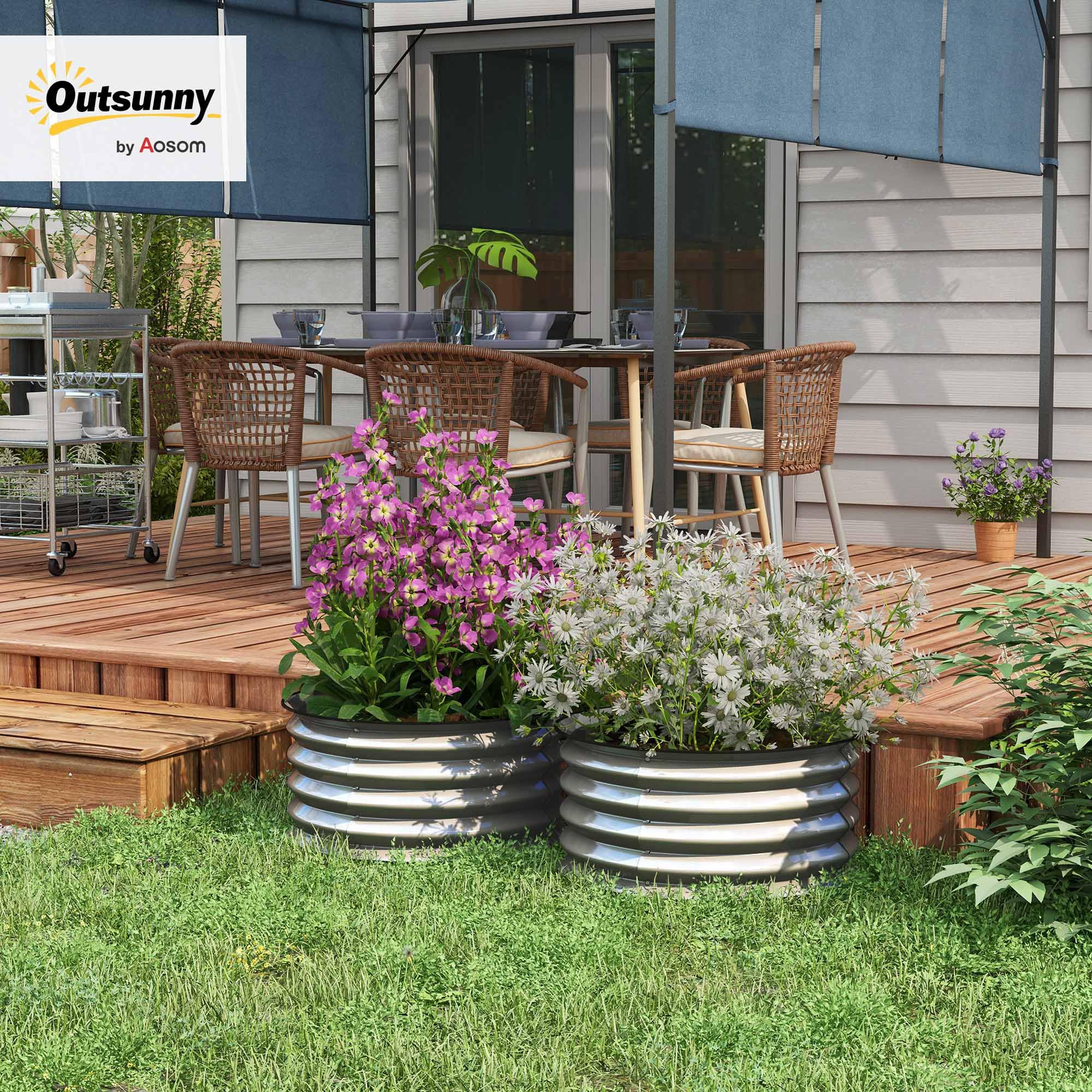 Outsunny Set di 2 Letti per Orto Rialzati, Cassoni per Orto in Acciaio Galvanizzato con Fondo Aperto e Bordi Sicuri, Ø60x30cm, Argento