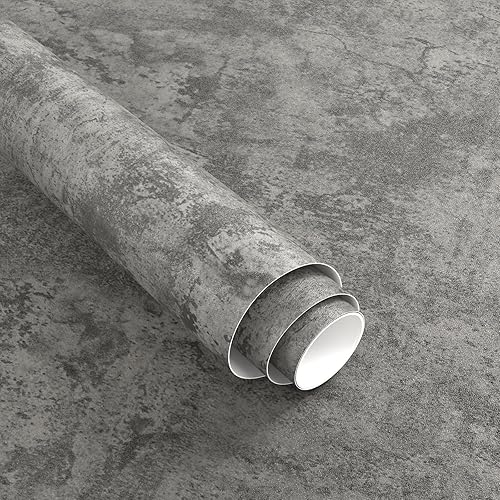 Papel tapiz de hormigón extra ancho de 30.3 x 197 pulgadas, película autoadhesiva decorativa gris para superficies, fácil de limpiar, estilo