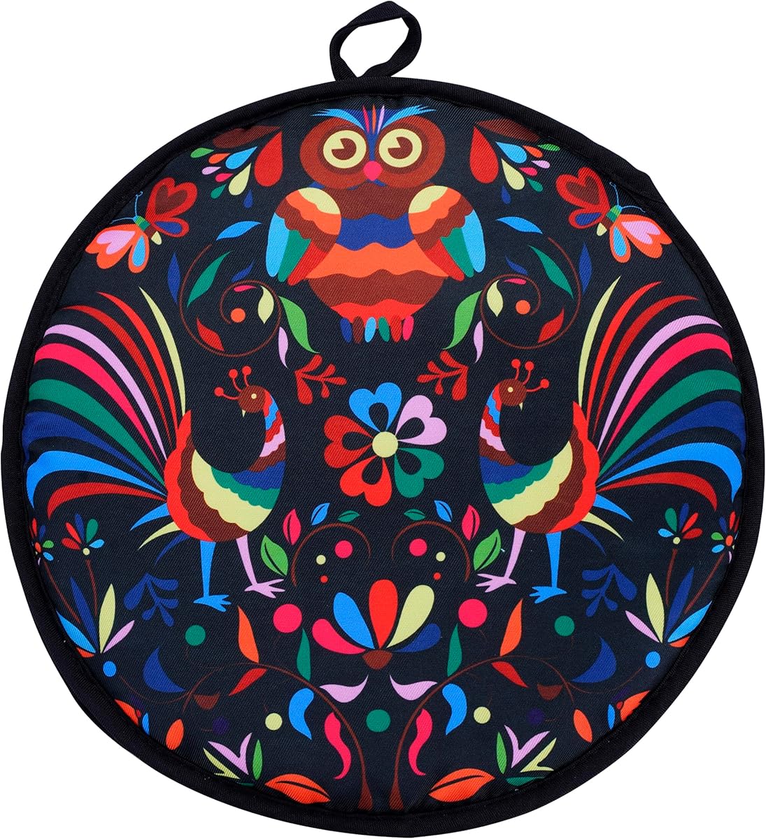 12 Inch Tortilla Warmer, Insulated Cloth Pouch for Tortillas, Tacos, Naan, and Pizza Rolls, Microwavable Fabric Bag Keeps Food Warm for One Hour (Lucky Birds, Black)