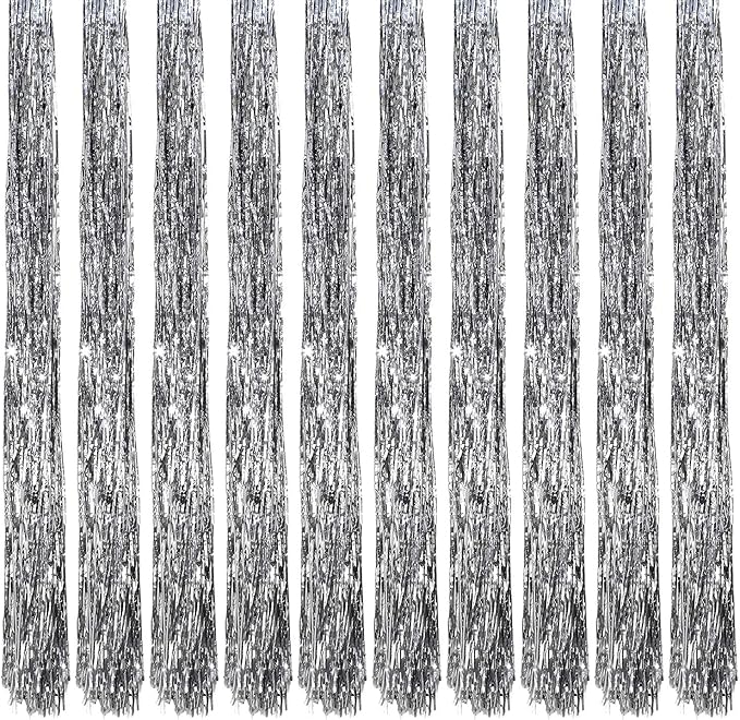 Oblique Unique 10x Lametta Glänzend 100cm für Weihnachtsbaum Baumschmuck Weihnachtsdeko Weihnachten Party Feier Deko Silber Gold Weiß Schwarz Pink Lila Blau Grün – Farbe Wählbar (Silber)