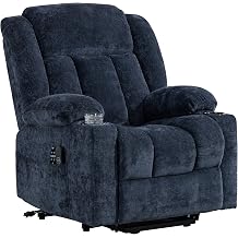 Electric Lift Recliner with Massage and Heating, Mild Zero-Gravity and Stand-Assist for Elderly, Lazy Recliner Chair with Remote Controls, USB Port and Large Side Pockets, Navy Blue Chenille