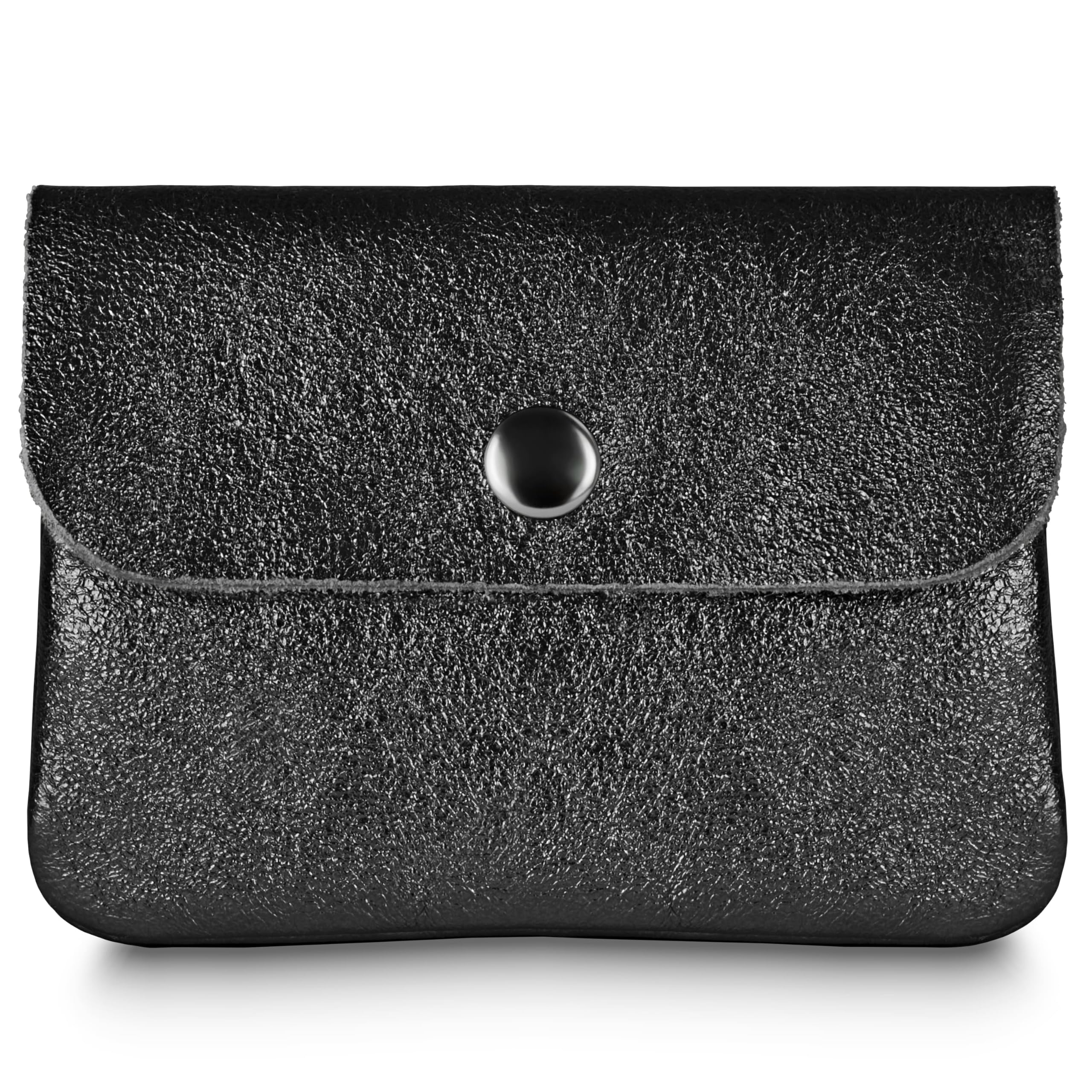 Cartera italiana de gamuza metálica auténtica para mujer con cierre a presión y cremallera, pequeña funda para tarjetas de noche de diseño, Negro, Small, Cartera rectangular compacta con