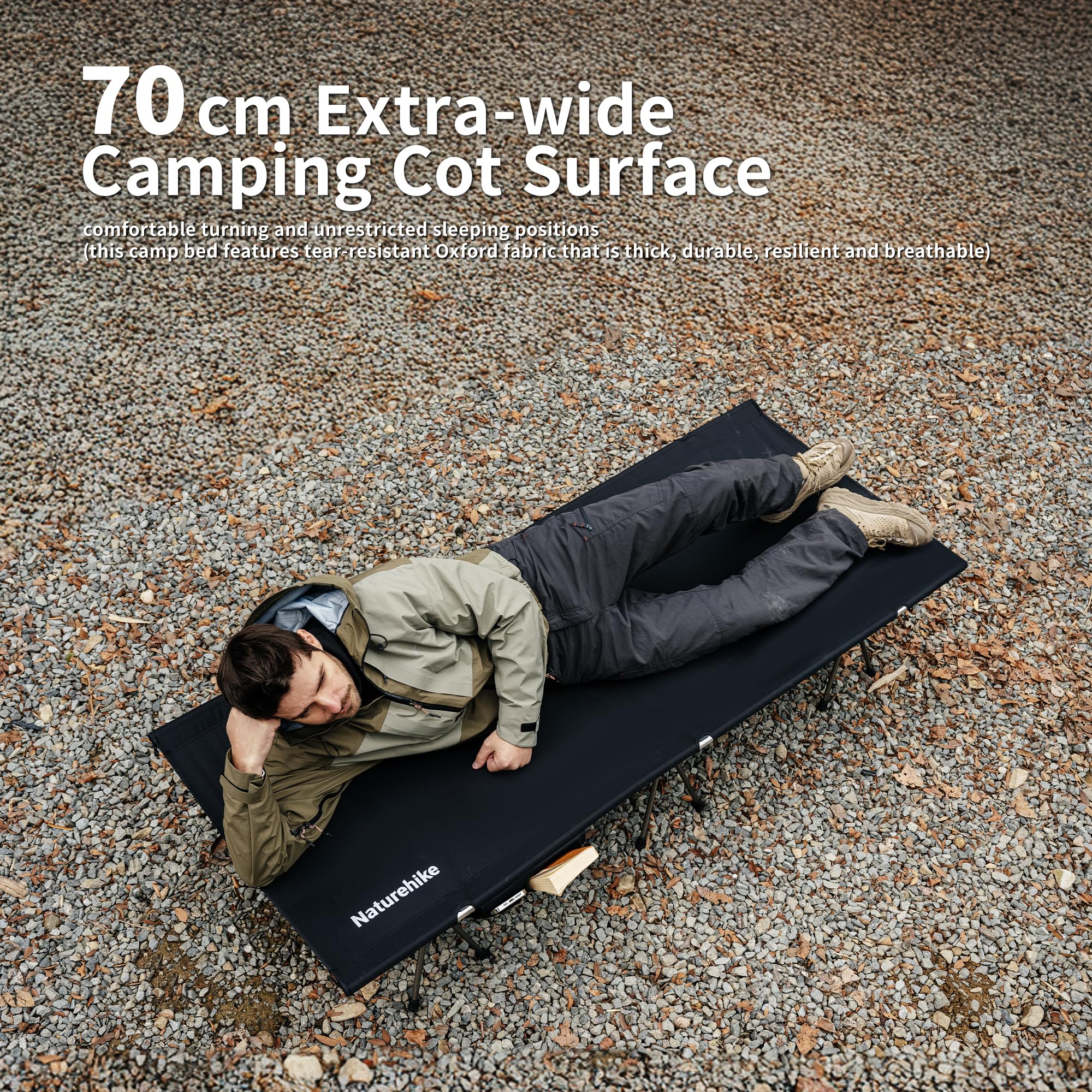 Naturehike Cama de camping plegable de 190 × 70 cm, portátil, plegable, ligera, para camping, hasta 150 kg, cuna de viaje para senderismo, casa, tienda de campaña, exterior, oficina, jardín (negro)
