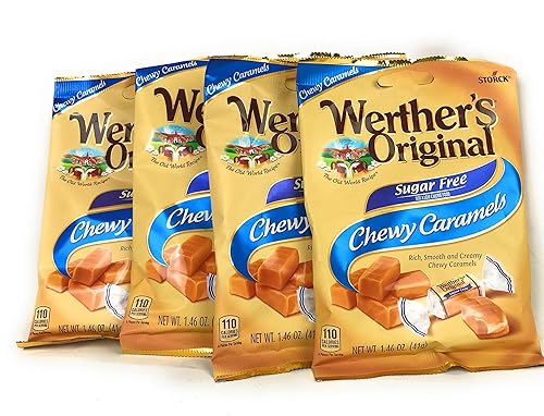 Werthers Carameles masticables de caramelo original sin azúcar 146 onzas paquete de 4