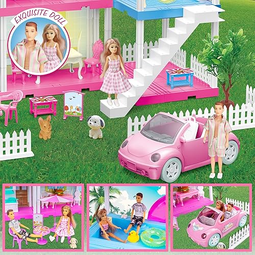 Miniatura 4 de Casas de muñecas para niñas, casa de muñecas de ensueño con LED para niños de 7 a 8 años, 4 pisos, 7 habitaciones con 3 figuras de juguete y muebles